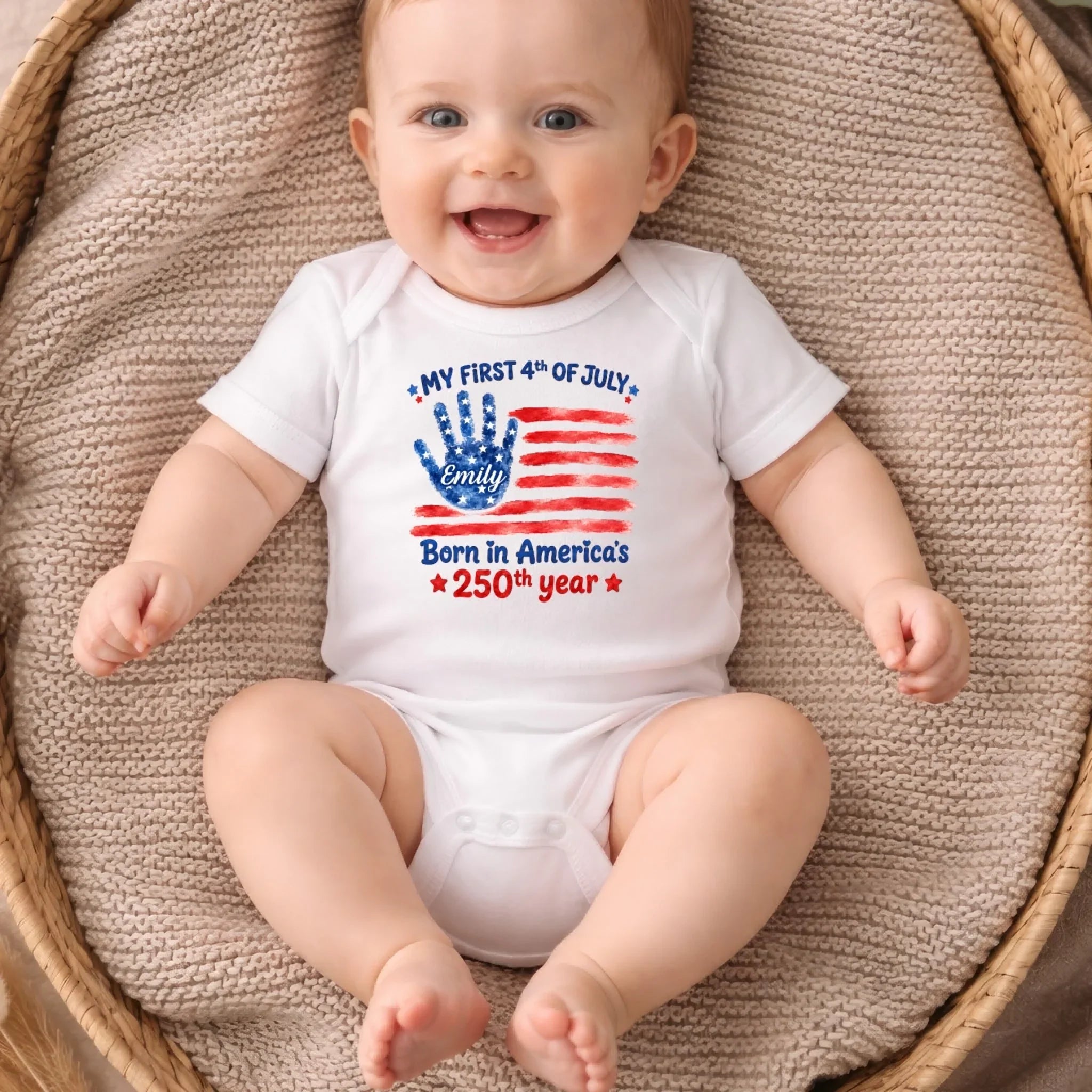 Custom Baby Onesie - Personalized Baby Shower, Gender Reveal, America 250th Anniversary Gifts For New Moms, New Dads, New Parents - My First 4th Of July