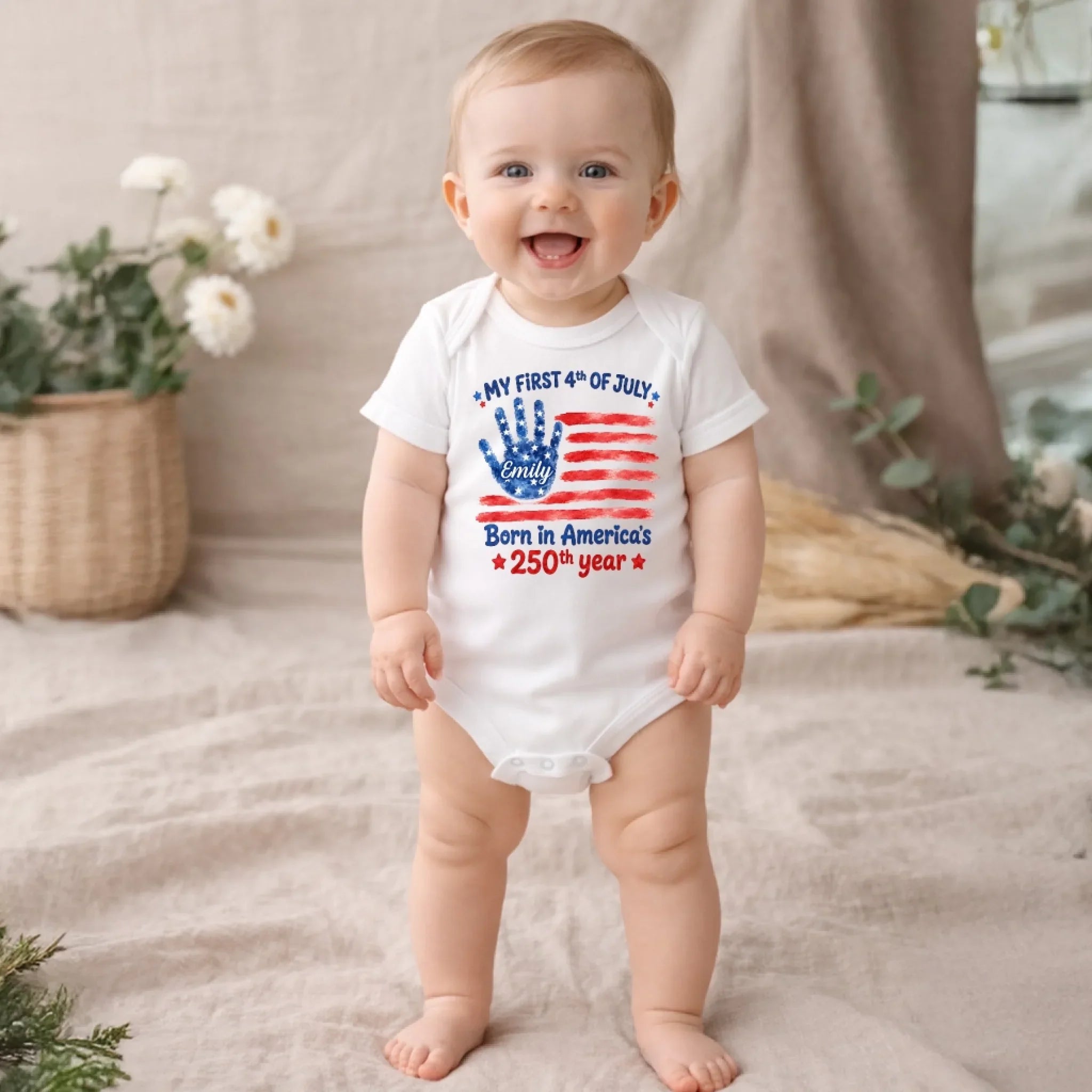 Custom Baby Onesie - Personalized Baby Shower, Gender Reveal, America 250th Anniversary Gifts For New Moms, New Dads, New Parents - My First 4th Of July