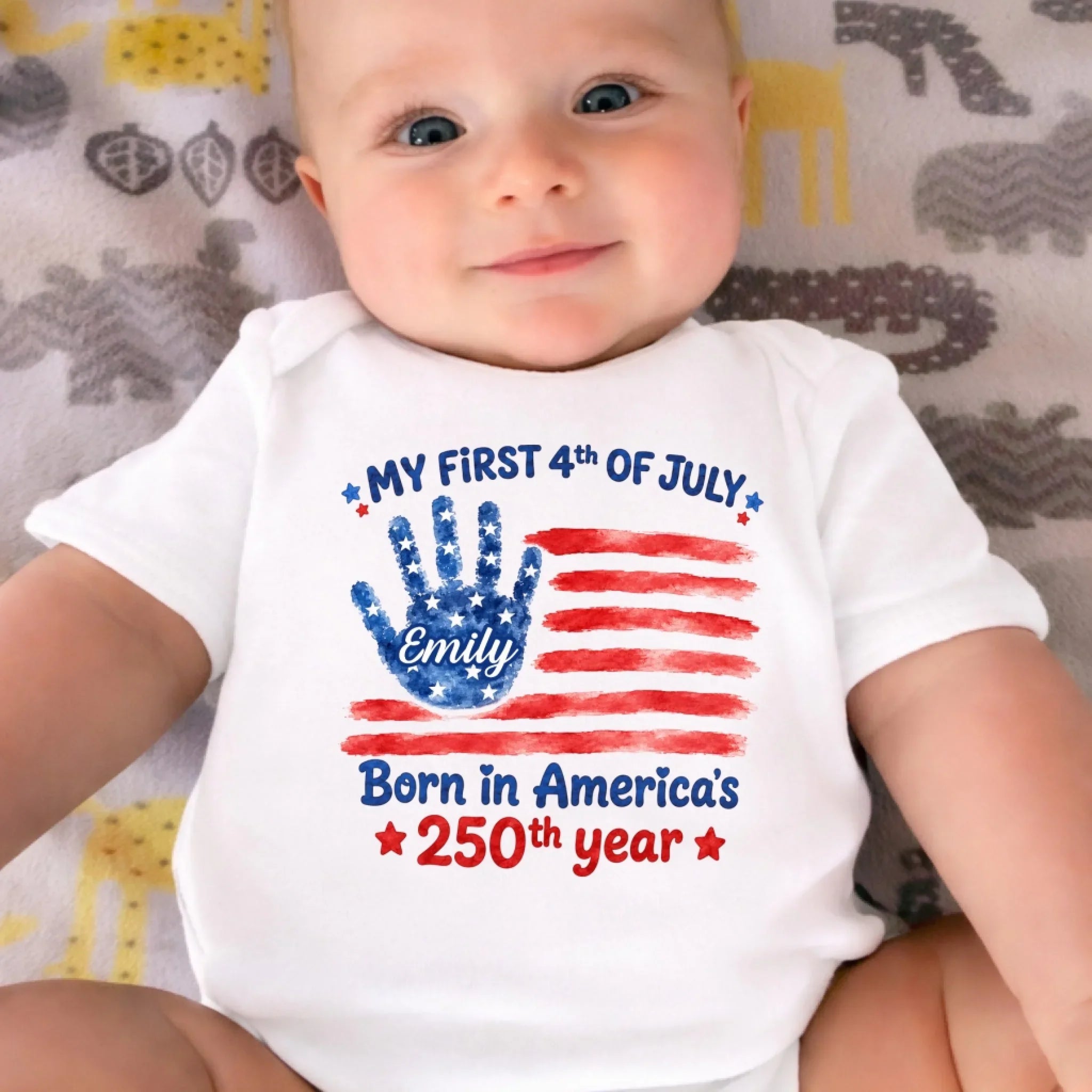 Custom Baby Onesie - Personalized Baby Shower, Gender Reveal, America 250th Anniversary Gifts For New Moms, New Dads, New Parents - My First 4th Of July