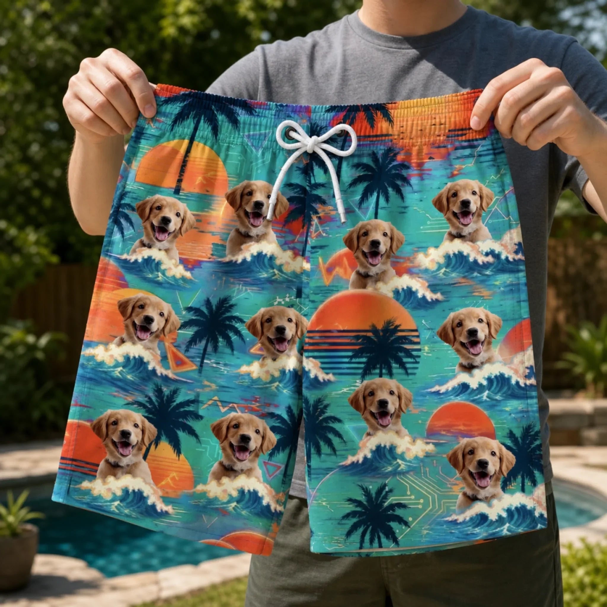 Custom Photo Tropical Hawaiian Aloha Men Beach Shorts - Personalized Summer Vacation And Travel Gifts For Dog Cat Lovers, Dog Dad And Mom, Cat Owners - Best Beach Buddy Ever