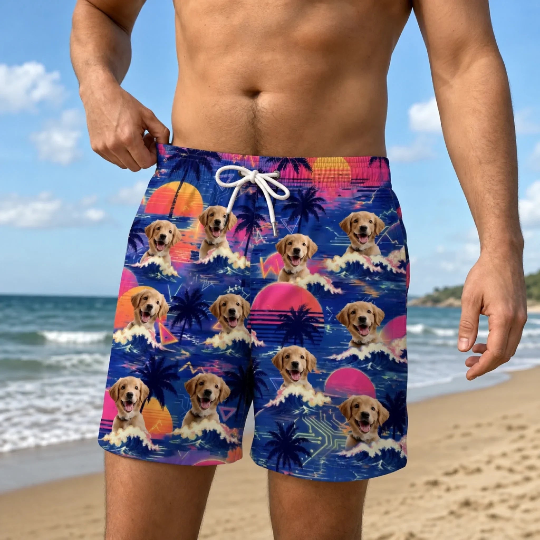 Custom Photo Tropical Hawaiian Aloha Men Beach Shorts - Personalized Summer Vacation And Travel Gifts For Dog Cat Lovers, Dog Dad And Mom, Cat Owners - Best Beach Buddy Ever