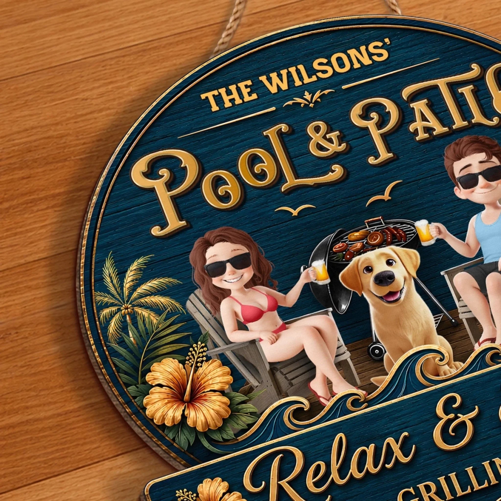 Custom Wood Sign - Personalized Summer Vacation And Travel Gifts For Husband And Wife, Dog Dad And Mom - Hot Grill, Cool Furry Nights
