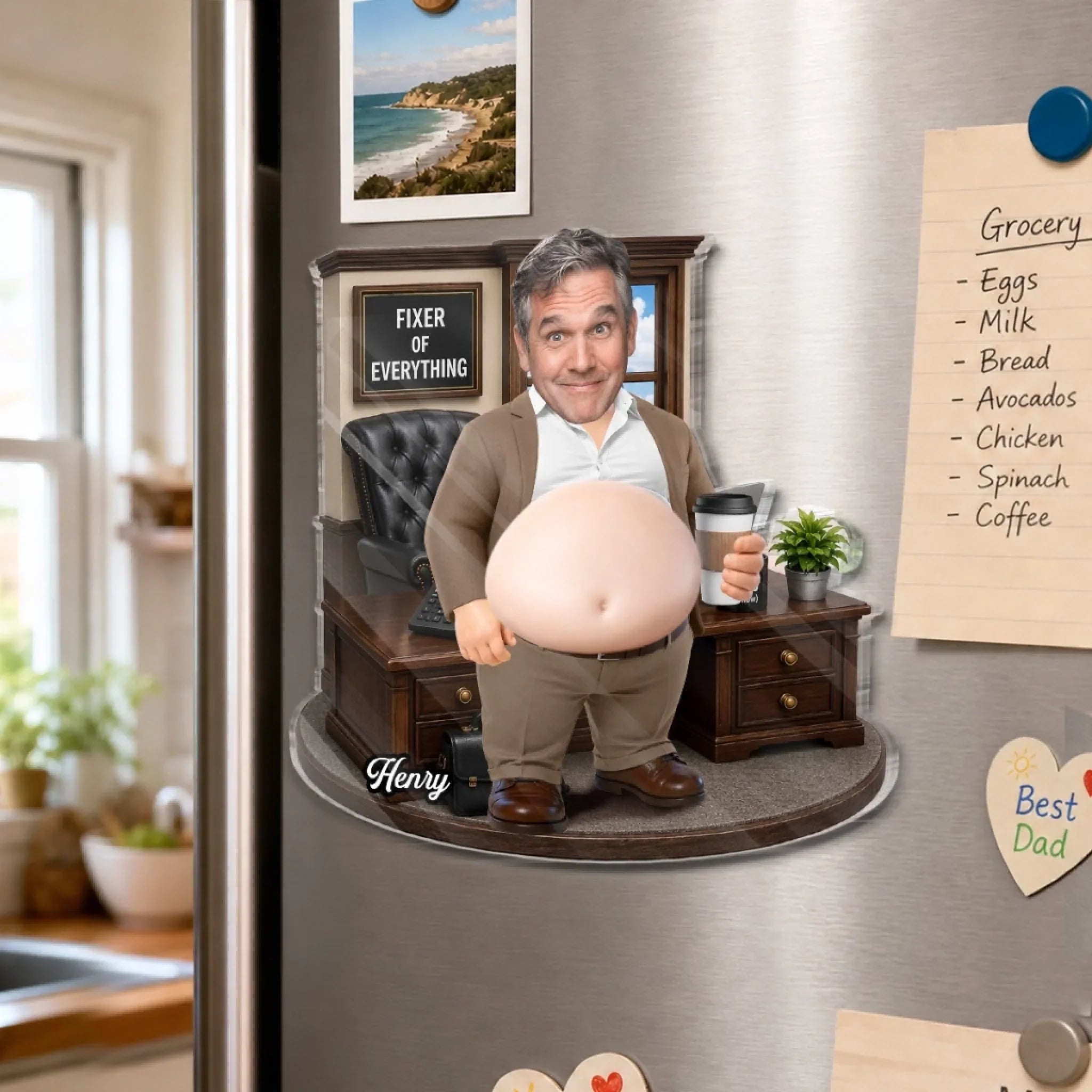 Custom Photo Dad Bod Belly Squishy Acrylic Fridge Magnet – Personalized Funny Gifts For Coworker, Work Bestie  – Making Things Happen Daily