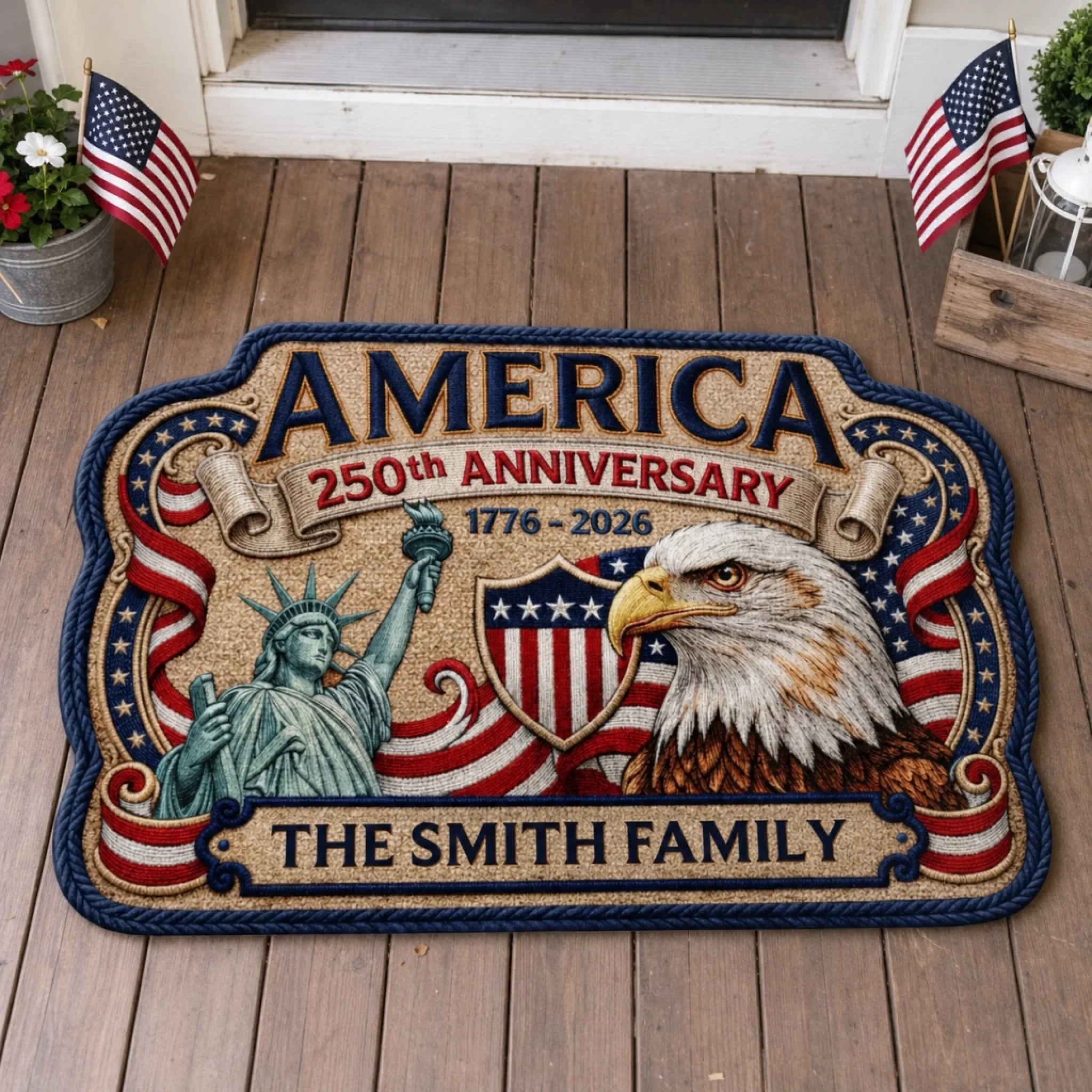 Custom Shaped Doormat - Personalized America 250th Anniversary Gifts For Mom, Dad, Brother, Sister, Kids - United In Pride And Honor