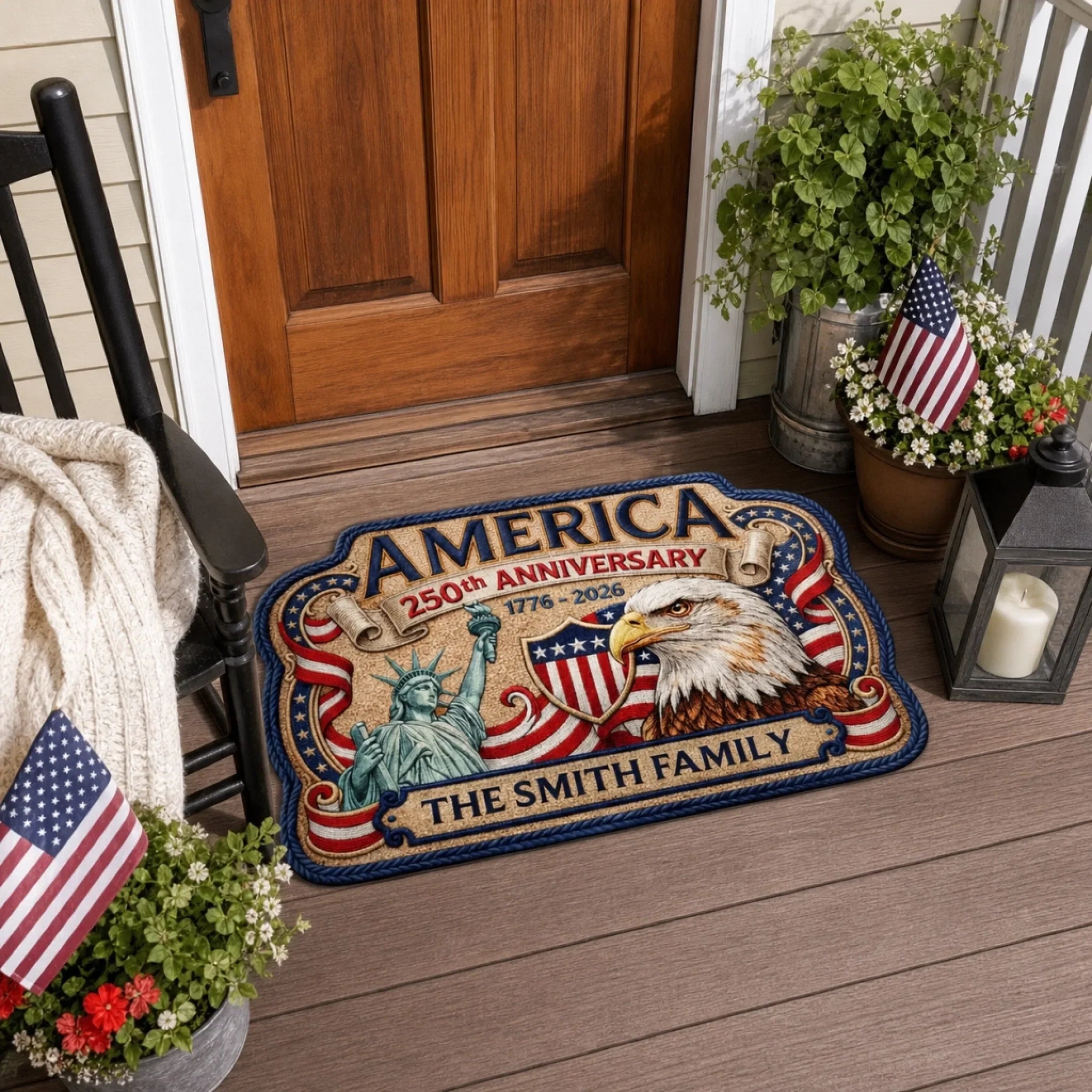 Custom Shaped Doormat - Personalized America 250th Anniversary Gifts For Mom, Dad, Brother, Sister, Kids - United In Pride And Honor