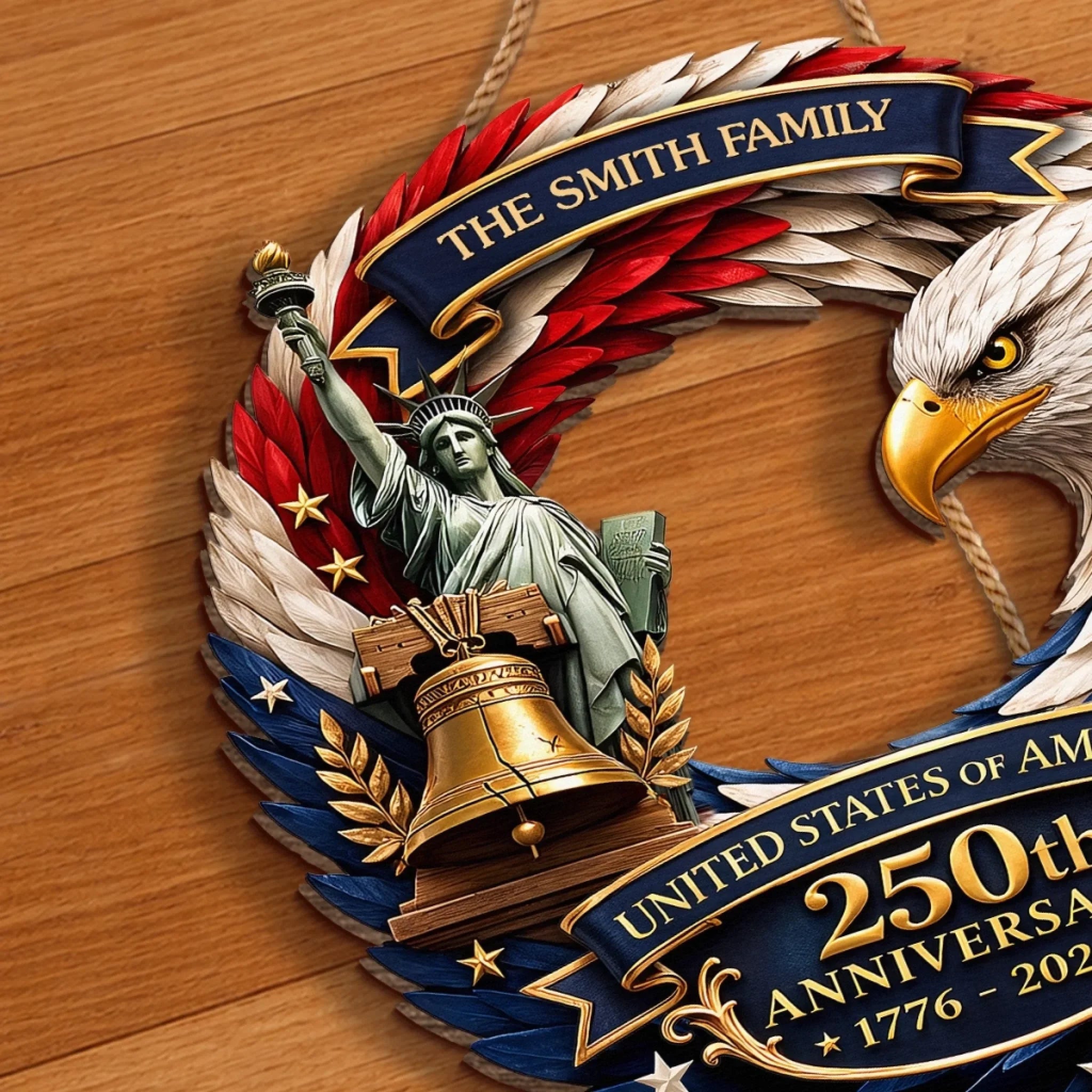 Custom Wood Sign - Personalized America 250th Anniversary Gifts For Mom, Dad, Brother, Sister, Kids - Bald Eagle Patriotic