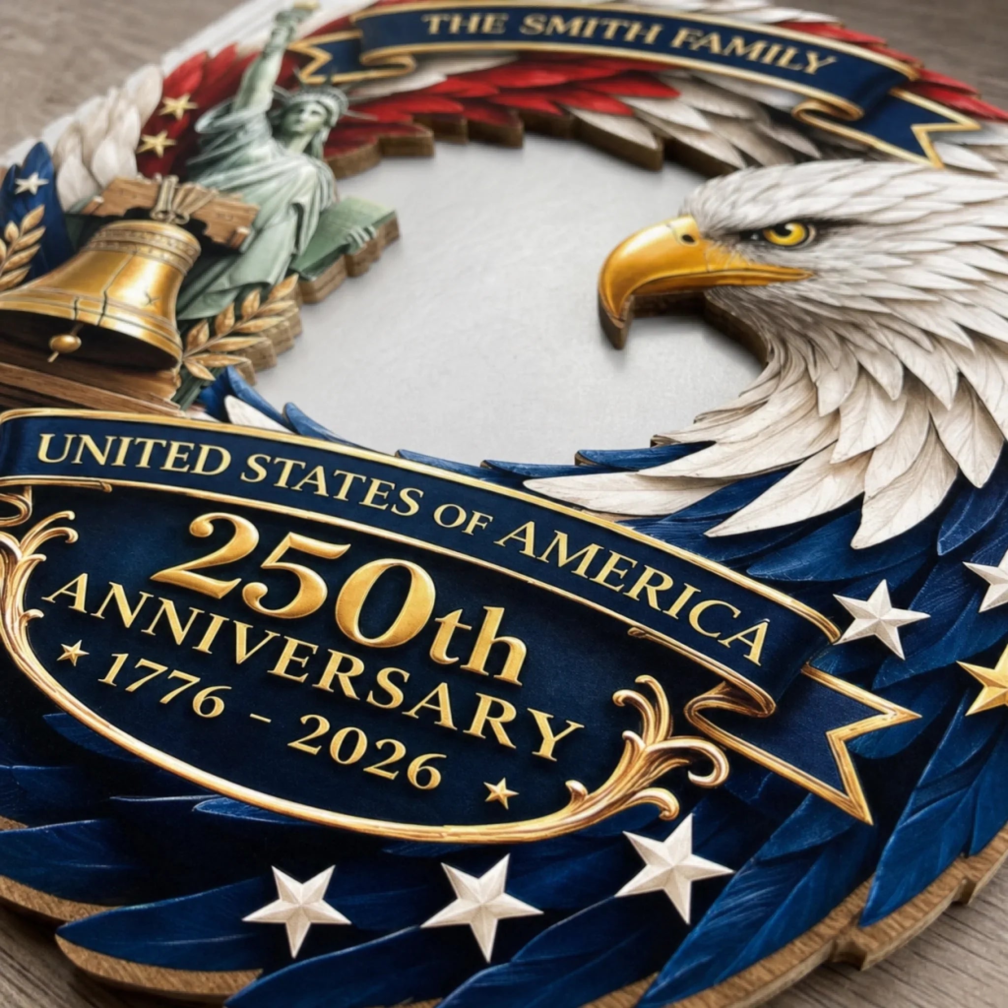 Custom Wood Sign - Personalized America 250th Anniversary Gifts For Mom, Dad, Brother, Sister, Kids - Bald Eagle Patriotic