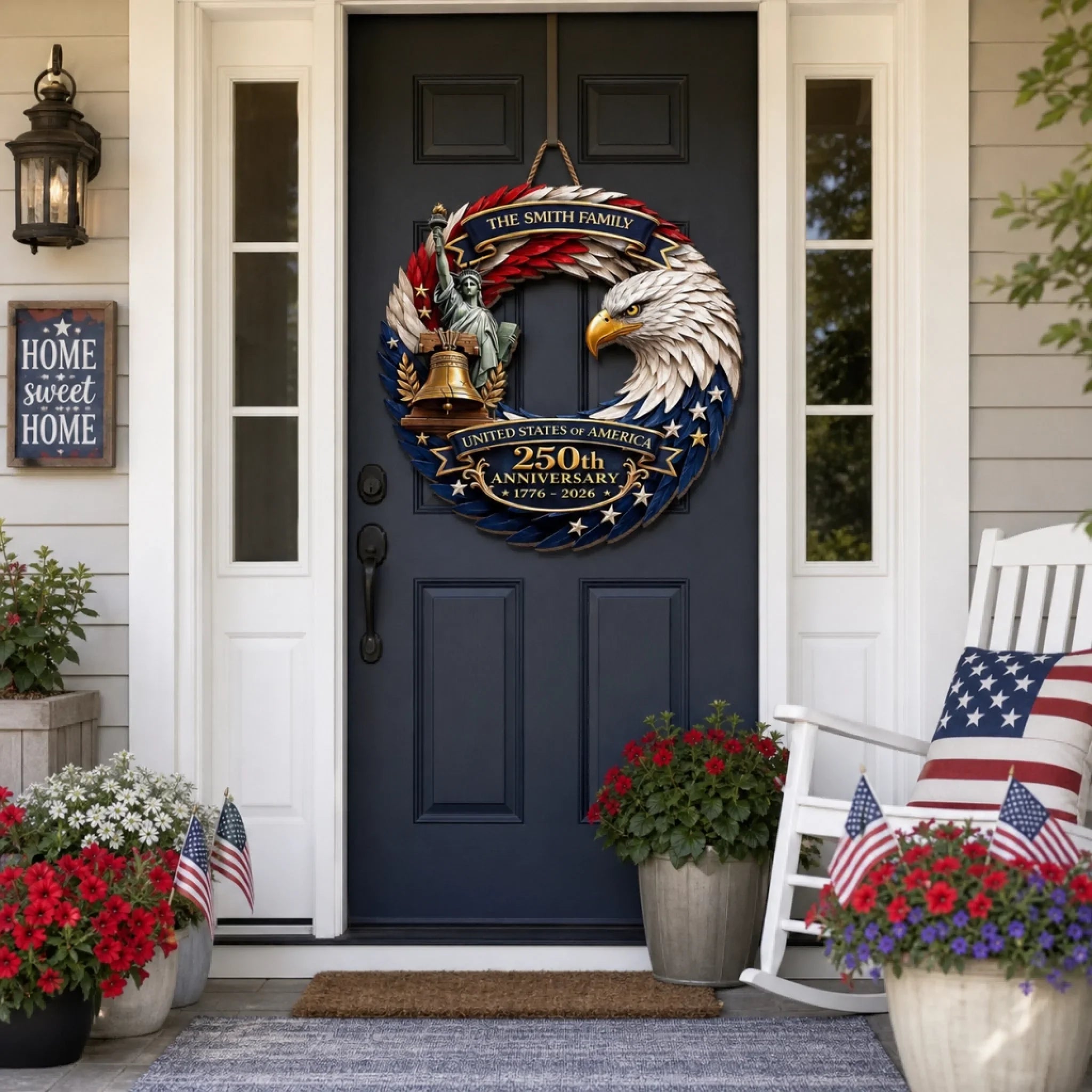 Custom Wood Sign - Personalized America 250th Anniversary Gifts For Mom, Dad, Brother, Sister, Kids - Bald Eagle Patriotic