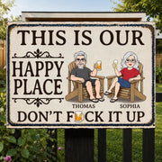 Custom Home Decor Metal Sign - Personalized Summer Vacation And Travel Gifts For Husband And Wife, Him And Her - This Is Our Happy Place
