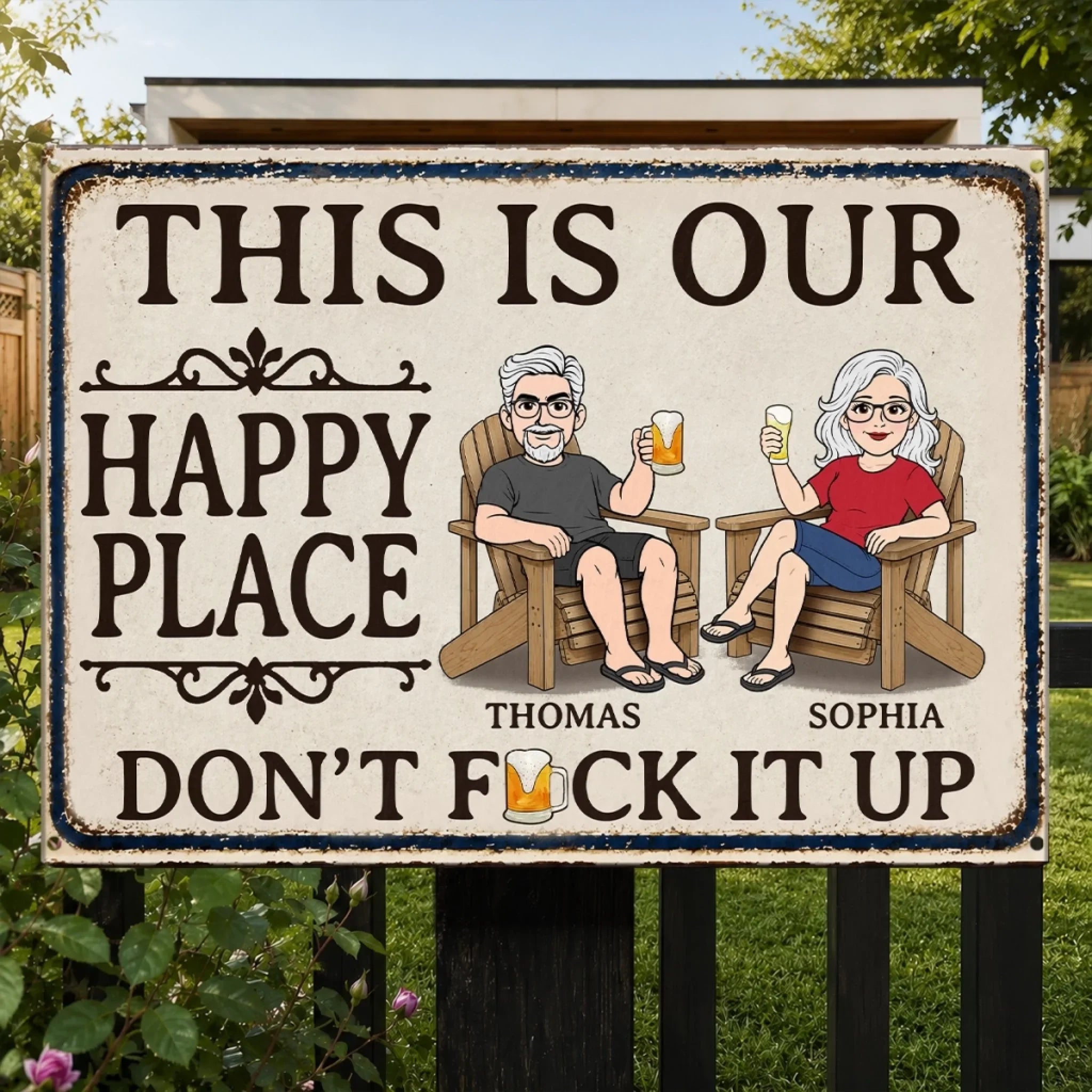 Custom Home Decor Metal Sign - Personalized Summer Vacation And Travel Gifts For Husband And Wife, Him And Her - This Is Our Happy Place