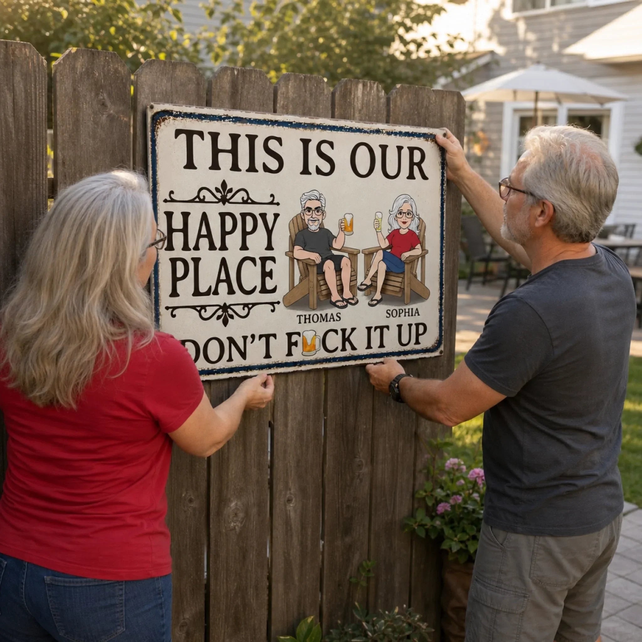 Custom Home Decor Metal Sign - Personalized Summer Vacation And Travel Gifts For Husband And Wife, Him And Her - This Is Our Happy Place