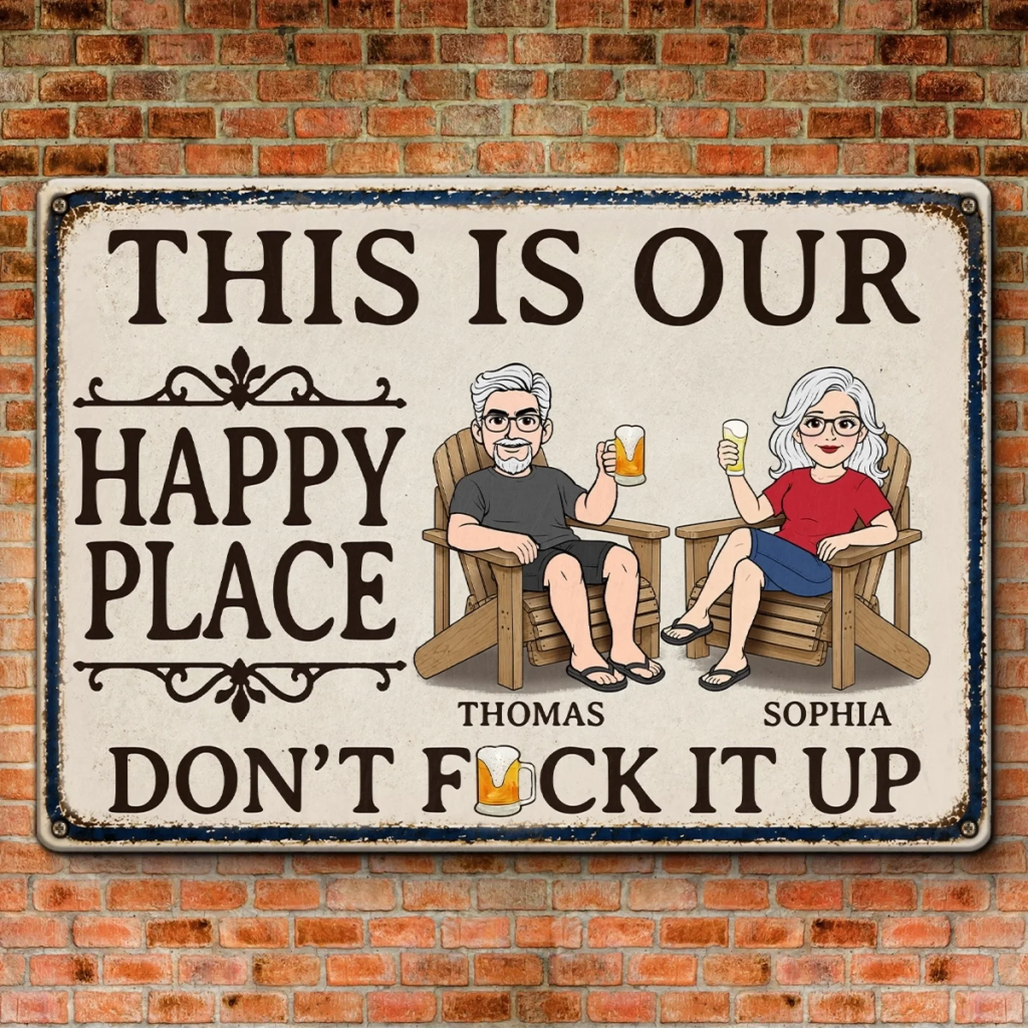 Custom Home Decor Metal Sign - Personalized Summer Vacation And Travel Gifts For Husband And Wife, Him And Her - This Is Our Happy Place