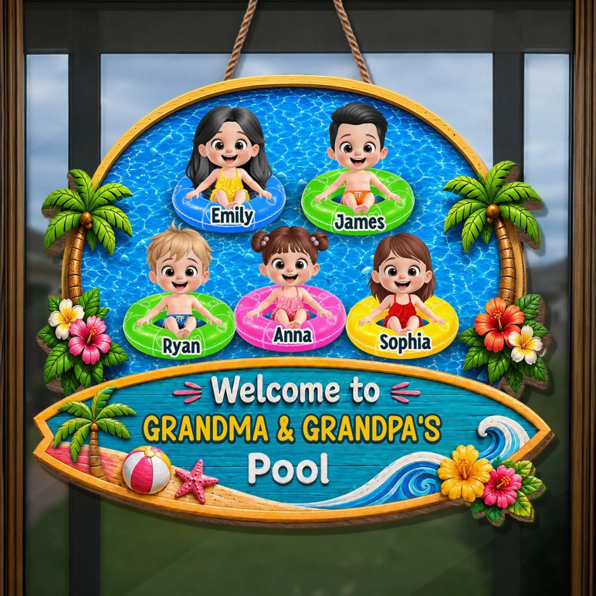 Custom Poolside Wood Sign - Personalized Summer Vacation And Travel Gifts For Grandma, Grandpa - Splash Laugh Repeat