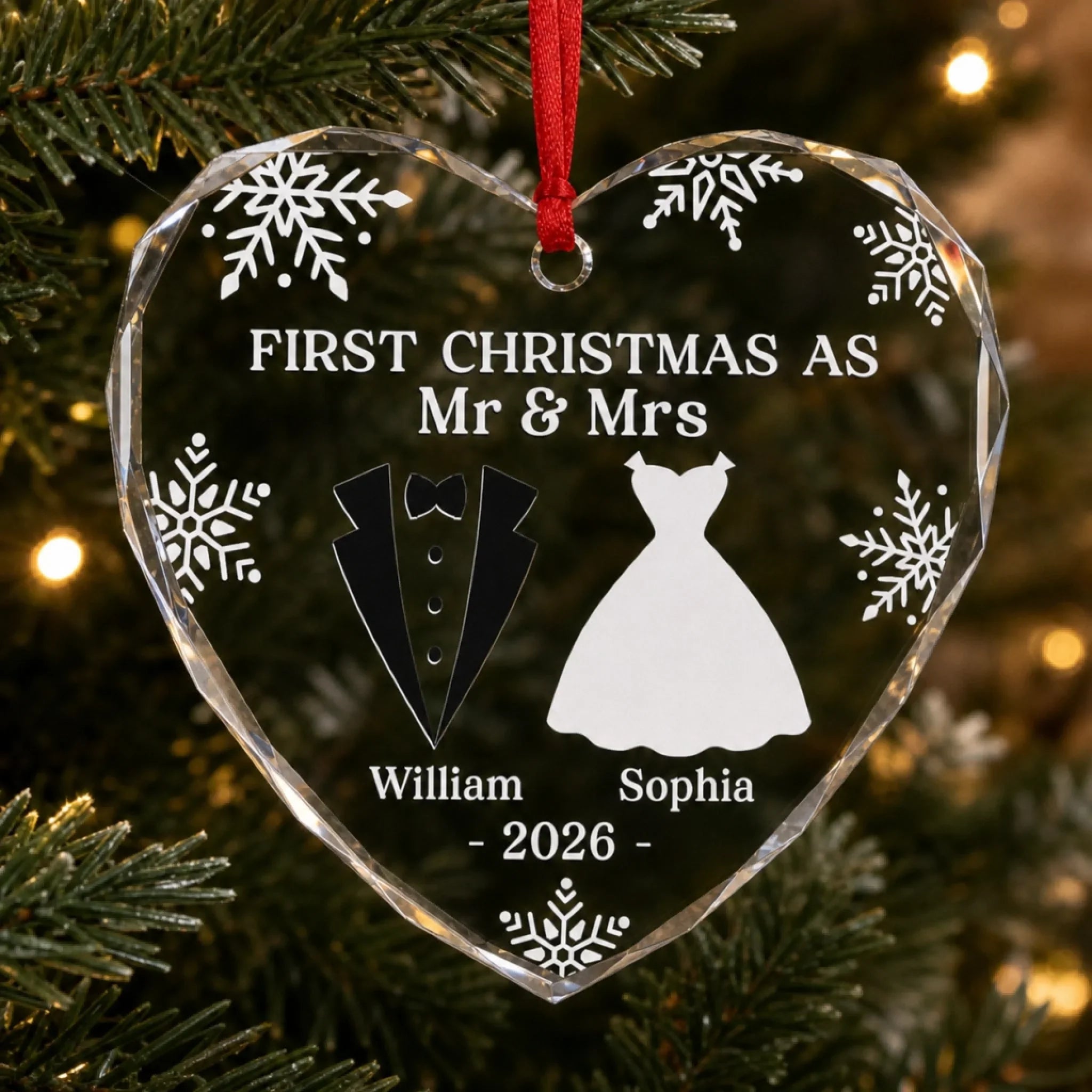 Custom Heart Glass Ornament - Personalized Anniversary Christmas Wedding Gifts For Husband And Wife, Him And Her - Our First Christmas As Husband And Wife