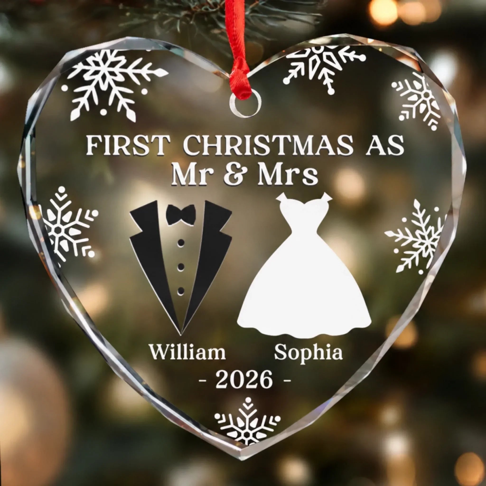 Custom Heart Glass Ornament - Personalized Anniversary Christmas Wedding Gifts For Husband And Wife, Him And Her - Our First Christmas As Husband And Wife