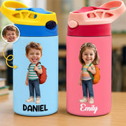 Custom Photo Kids Insulated Water Bottle - Personalized Back To School Gifts For Kids - Adventure Starts Here