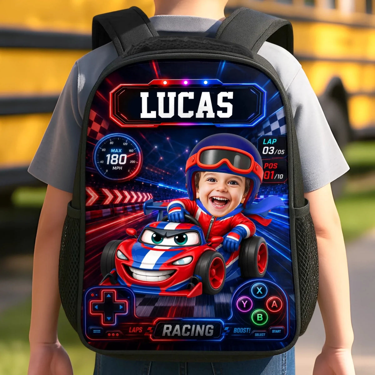 Custom Photo Kids Front Printed Backpack - Personalized Back To School Gifts For Kids - Little Driver Ahead