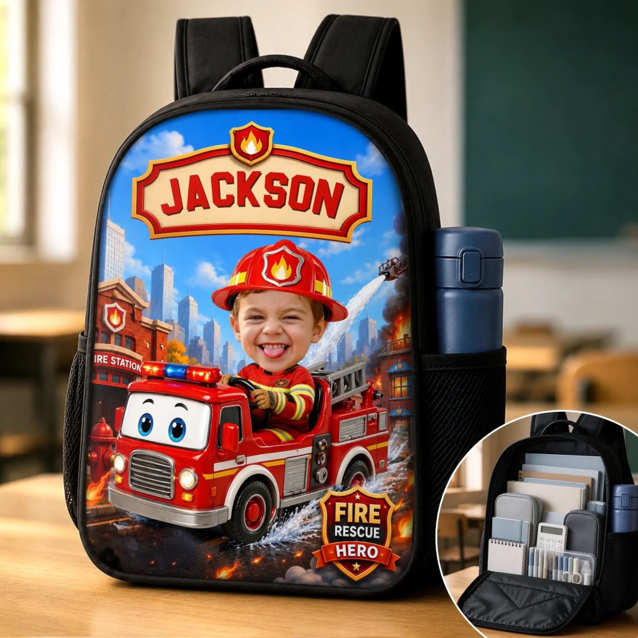 Custom Photo Kids Front Printed Backpack - Personalized Back To School Gifts For Kids - Little Hero Big Dreams