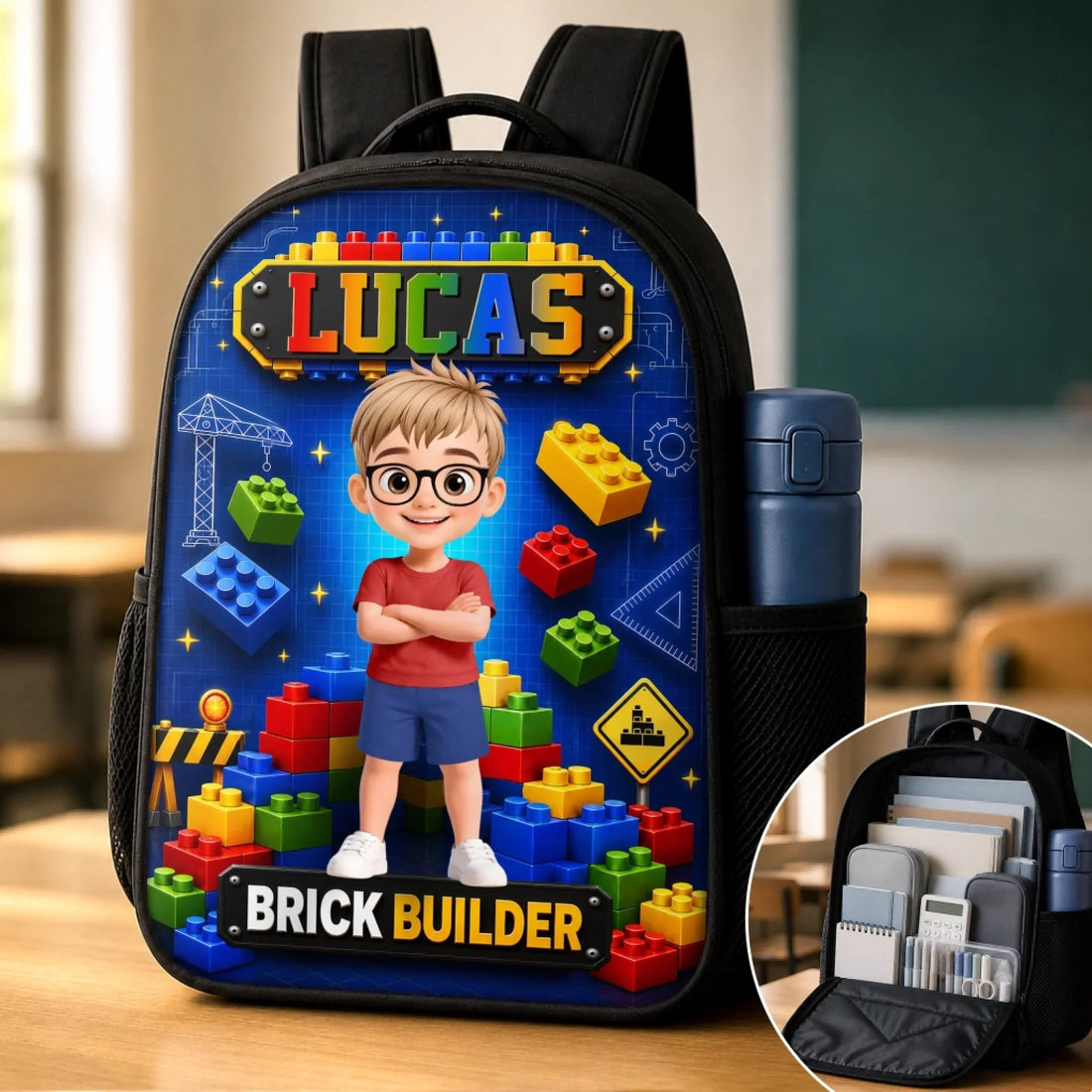 Custom Kids Front Printed Backpack - Personalized Back To School Gifts For Kids - Brick Builder