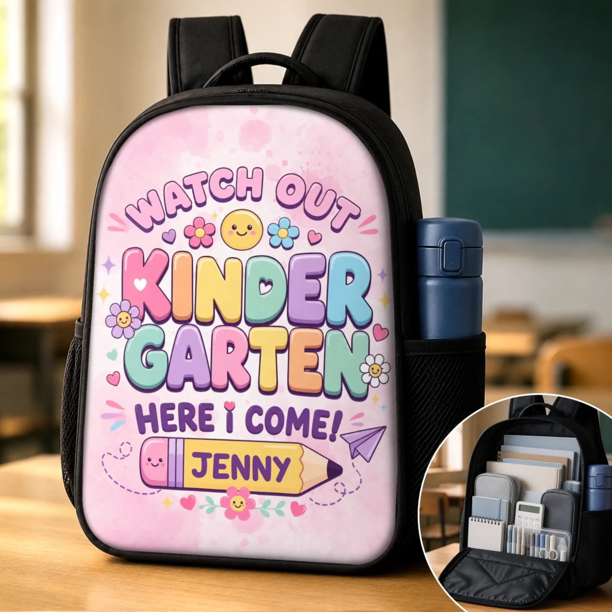 Custom Kids Front Printed Backpack - Personalized Back To School Gifts For Kids - Learning Loving Growing Every Day