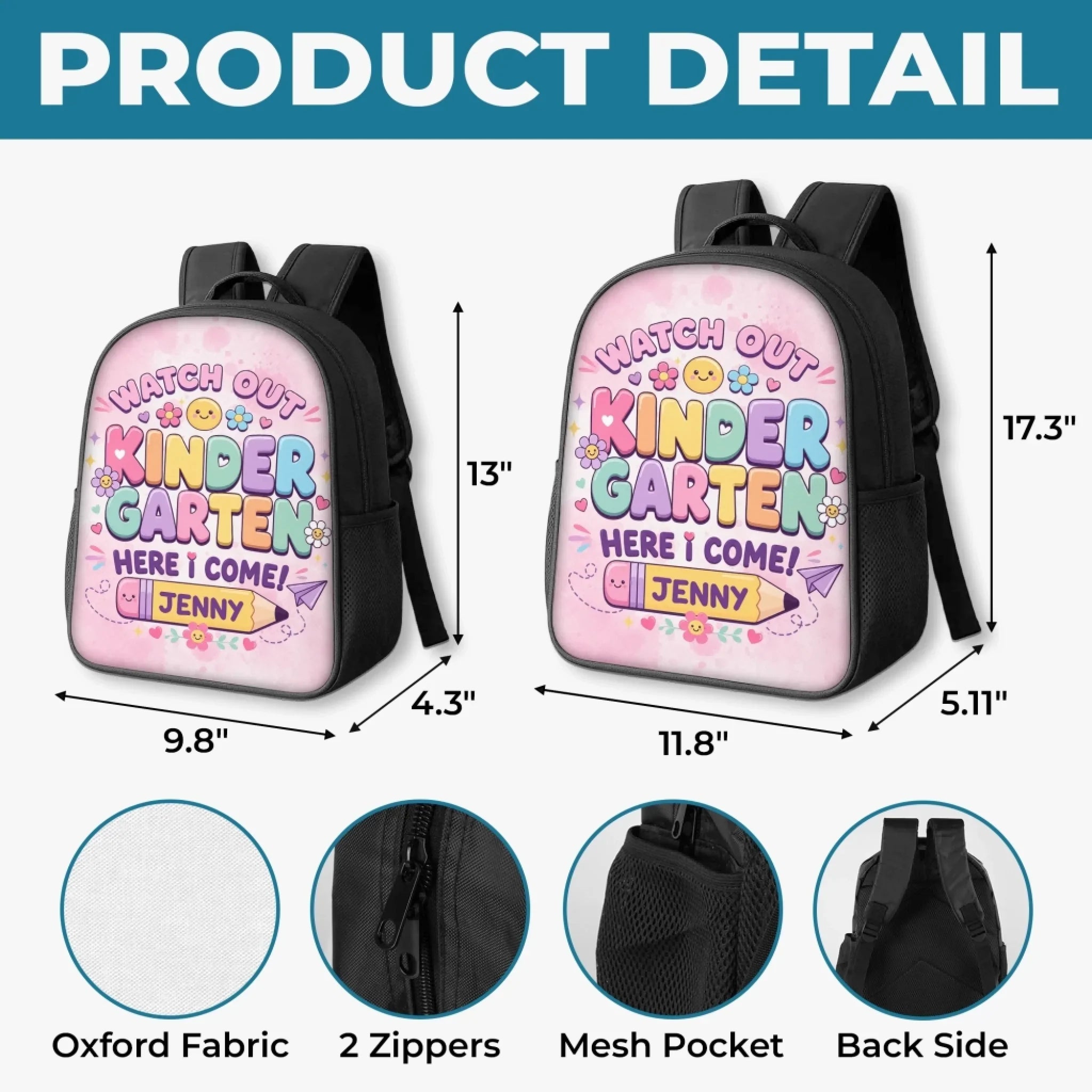 Custom Kids Front Printed Backpack - Personalized Back To School Gifts For Kids - Learning Loving Growing Every Day