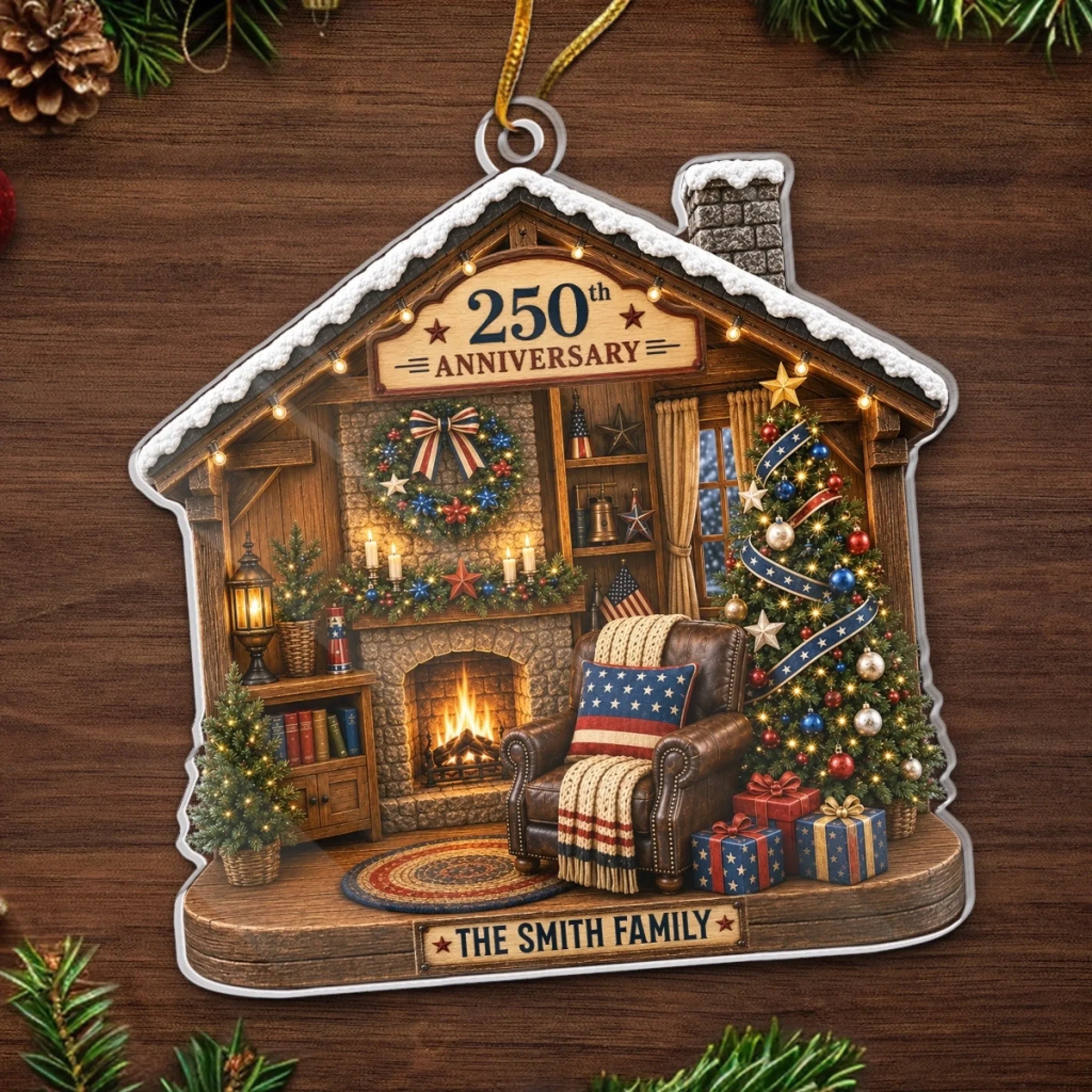 Custom Acrylic Ornament - Personalized America 250th Anniversary Christmas Gifts For Mom, Dad, Brother, Sister - United We Stand Together We Cozy