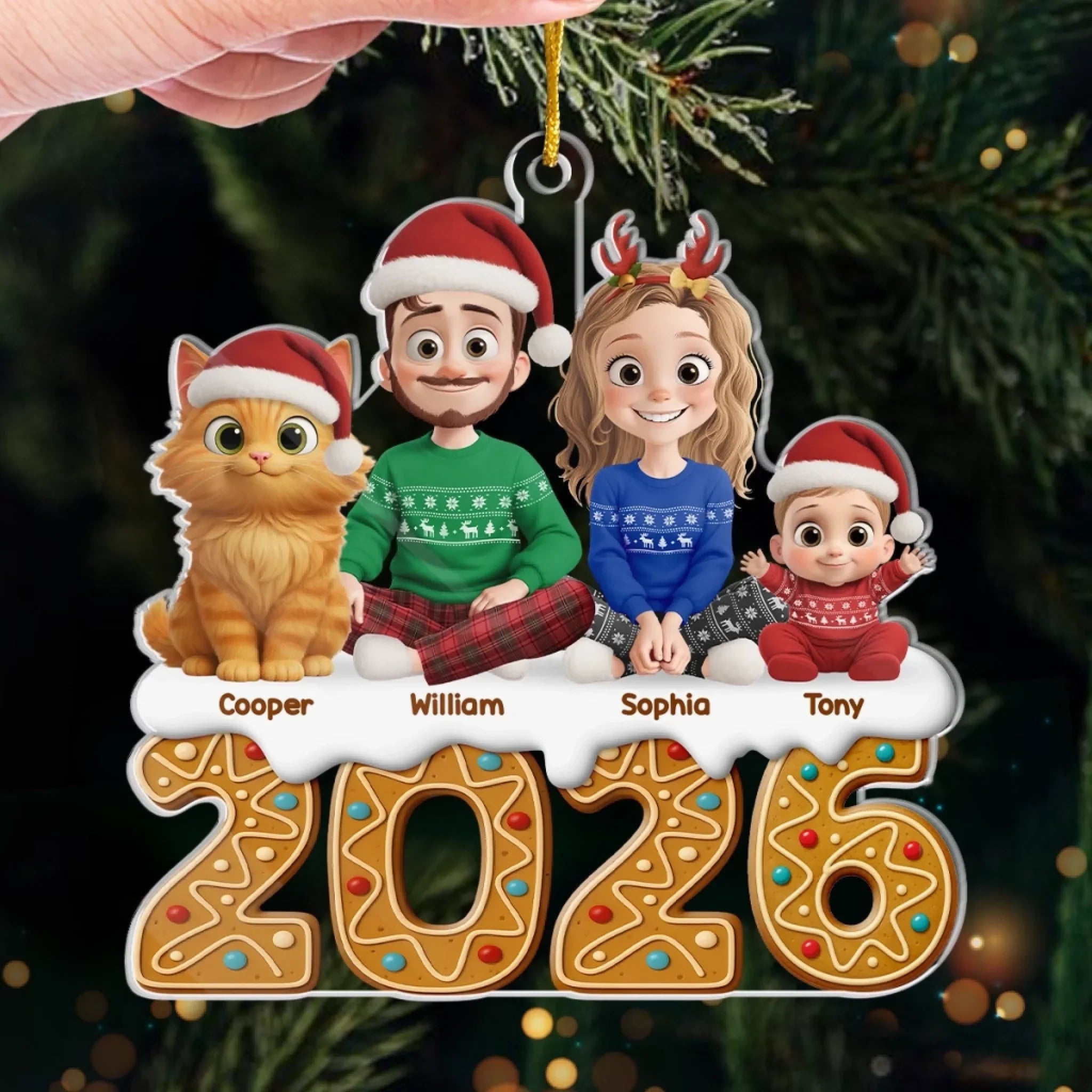 Custom Acrylic Ornament - Personalized Christmas Birthday Gifts For Family, Dog Cat Lovers - Gingerbread Dreams, Family Themes