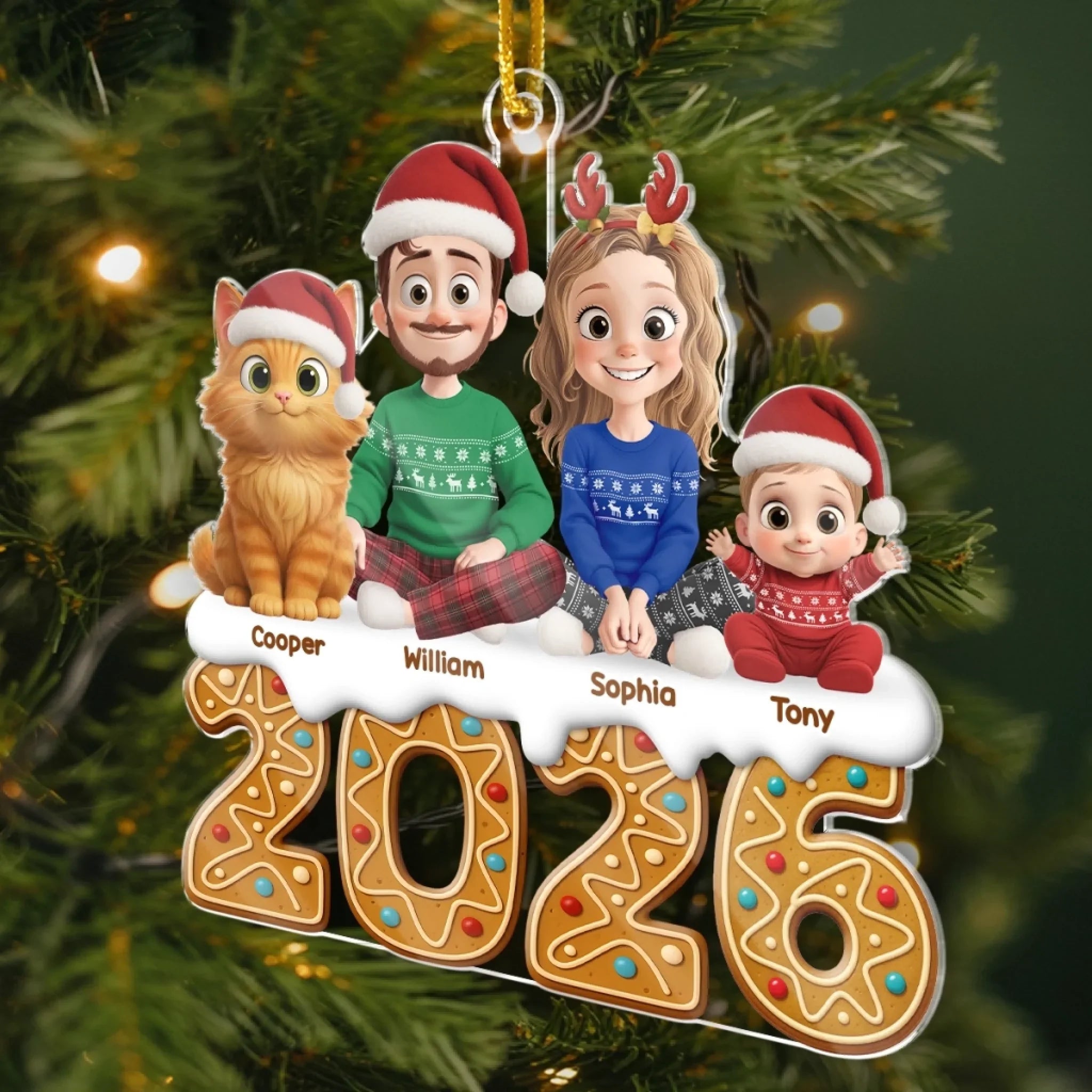 Custom Acrylic Ornament - Personalized Christmas Birthday Gifts For Family, Dog Cat Lovers - Gingerbread Dreams, Family Themes
