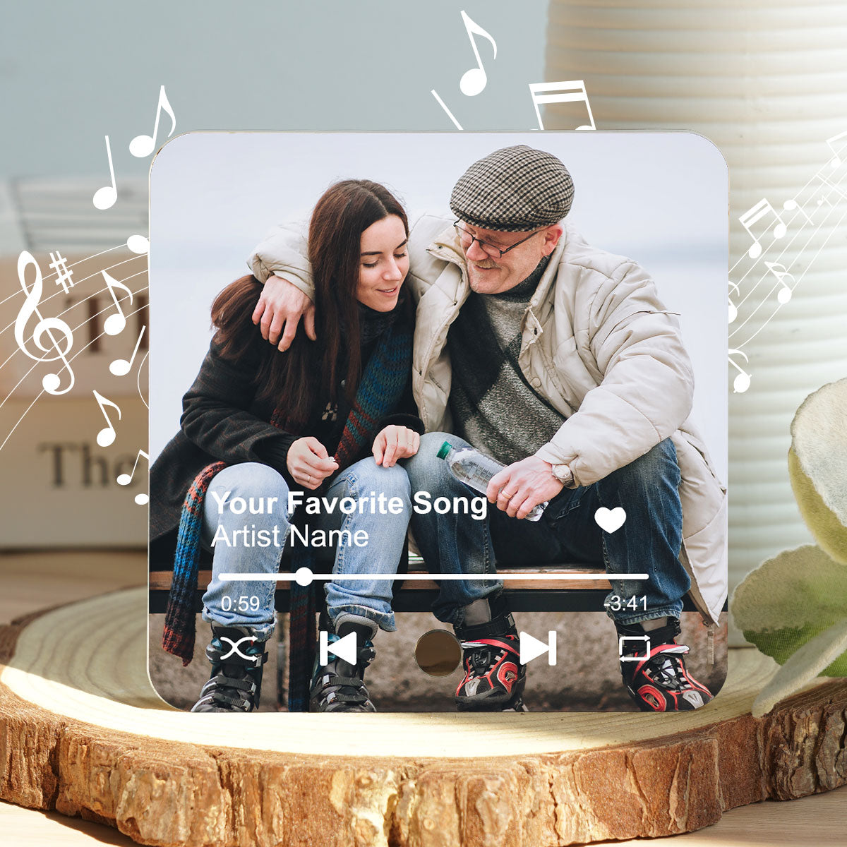 Dad And Kids Photo Custom Dad's Favorite Song Personalized Music Fridge Magnet, Play Full Song| Unique Gift For Dad