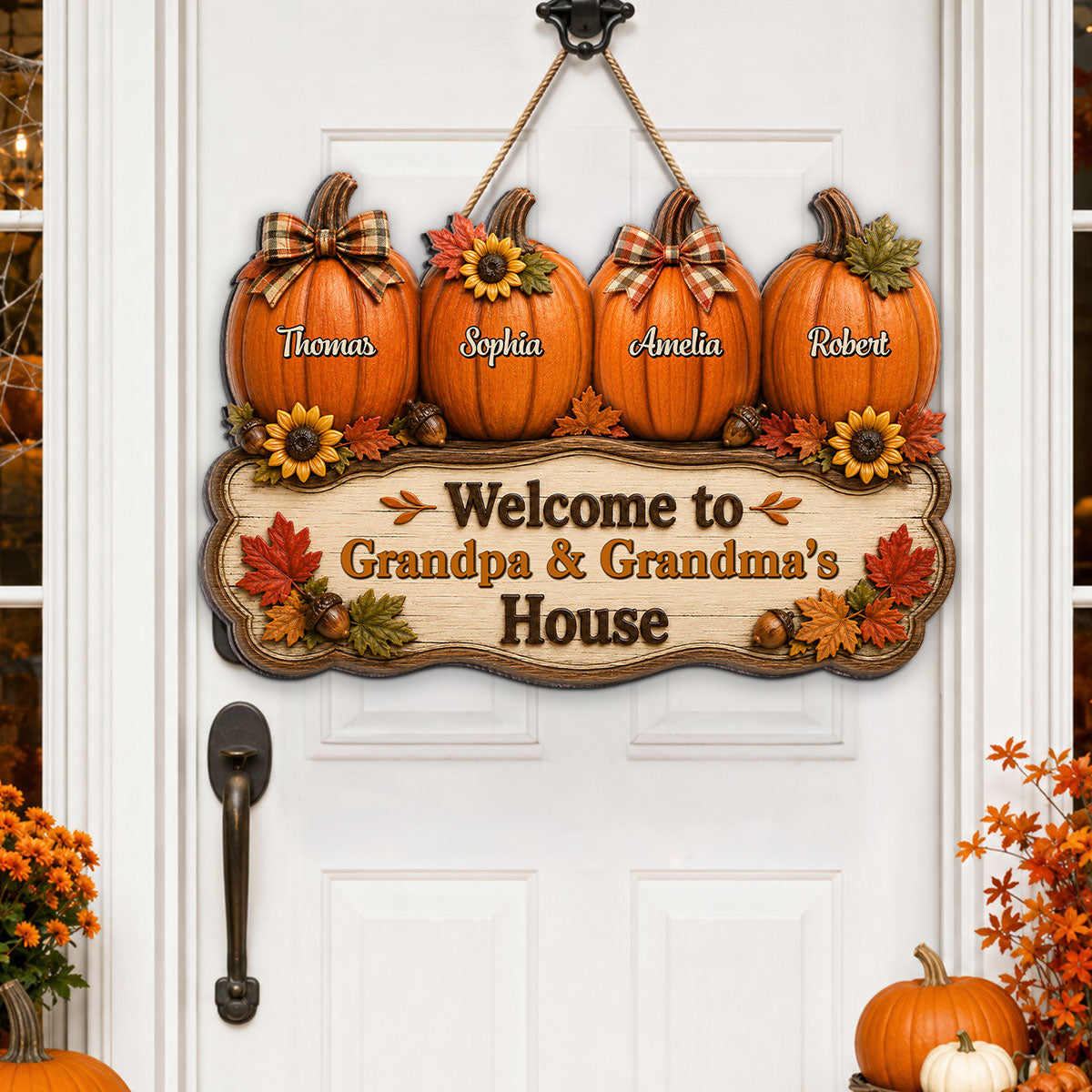 Cozy Warm Fall Season Vibe Little Pumpkins Welcome To Grandma Grandpa House - Personalized Wood Sign - Fall Decoration For Grandparents
