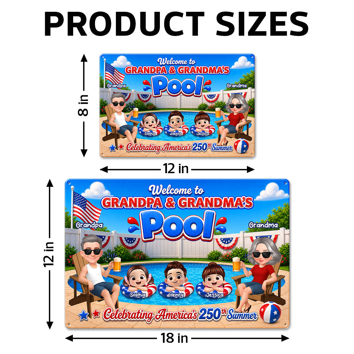 Welcome To Grandma Grandpa Pool America 250th Anniversary - Personalized Metal Sign - Gift For Grandparents, Summer Decoration