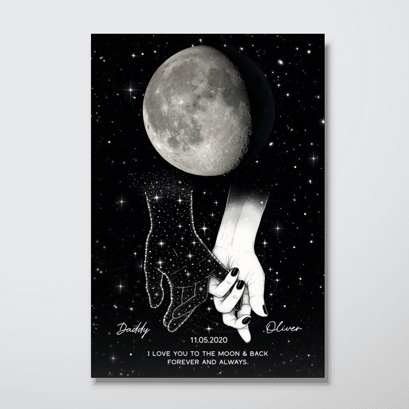 Lost Loved One Holding Hands Moon Phase Galaxy Art Memorial Sympathy Gift Personalized Poster