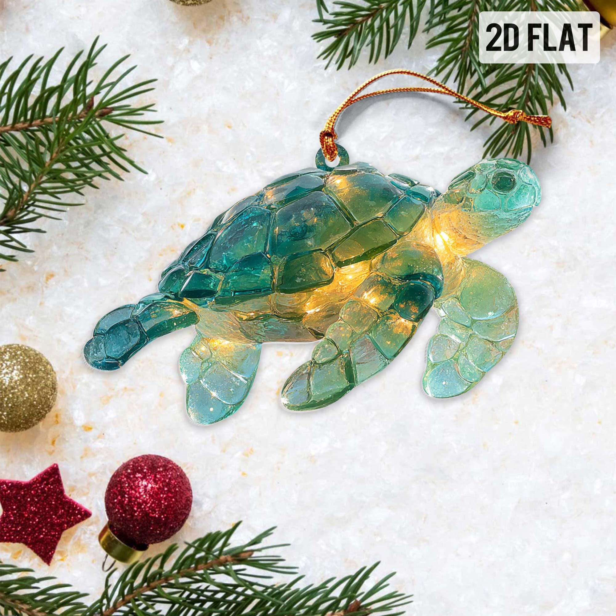 Sea Glass Ocean Ornament Set, 2D Flat Turtle Crab Shell Seahorse Christmas Decorations, Coastal Beach Decor, Sea Animal Christmas Deco