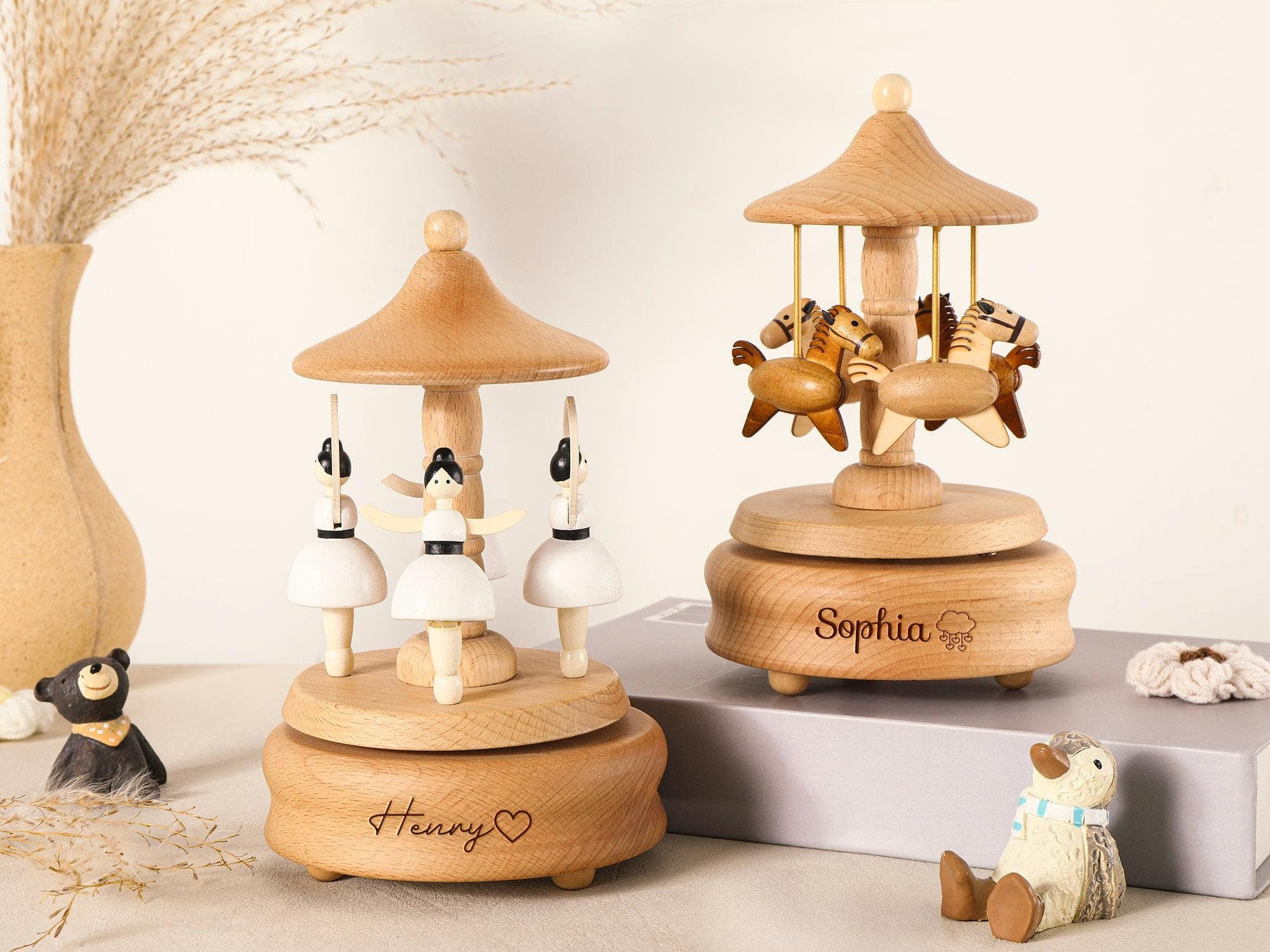 Musical Wooden Ballerina Carousel Keepsake,Engraved Name Music Box,Personalized Wooden MusicBox,Baby Shower Gift,Newborn Gift,Christmas gift