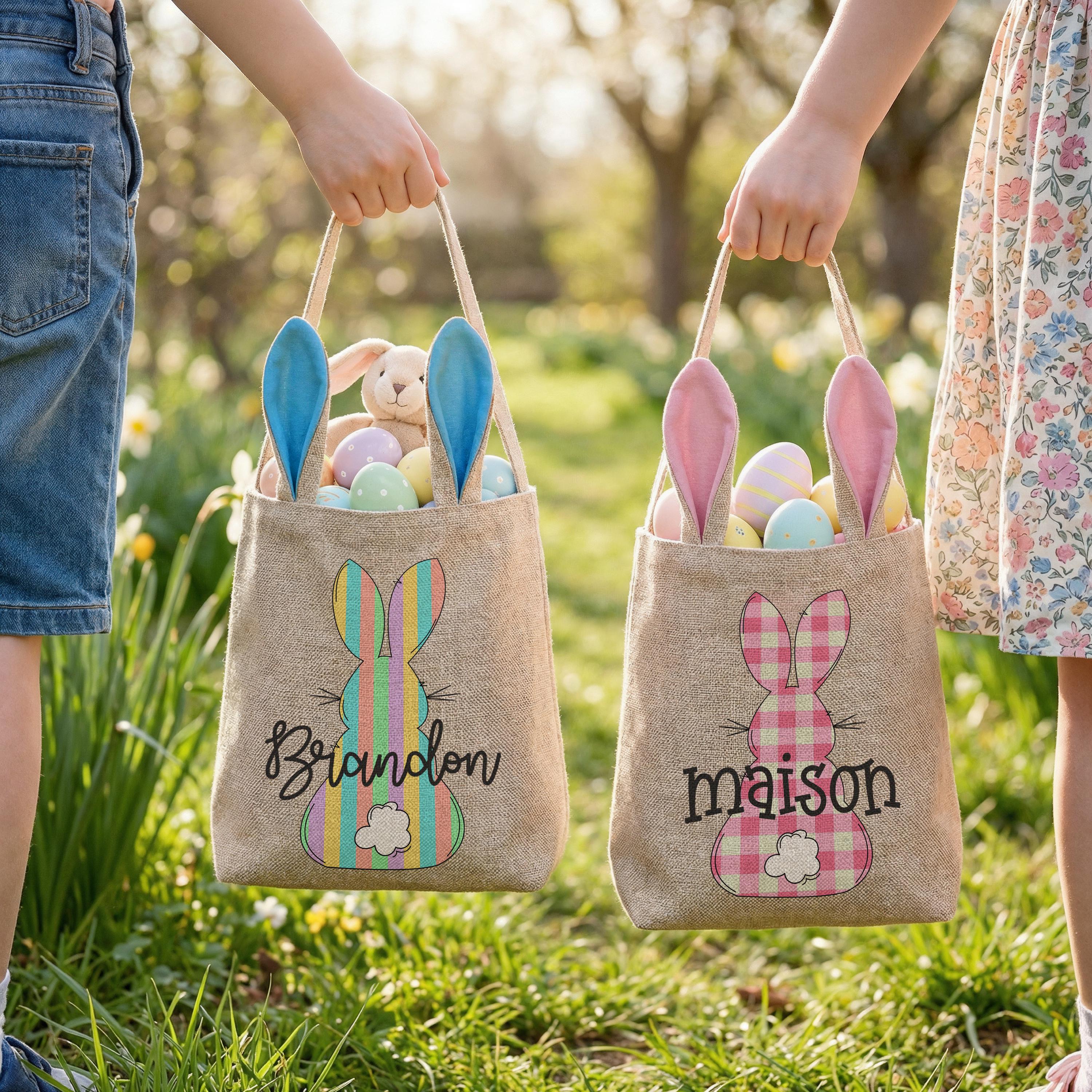 Personalized Easter Bunny Bag with Name – Kids Easter Egg Hunt Basket