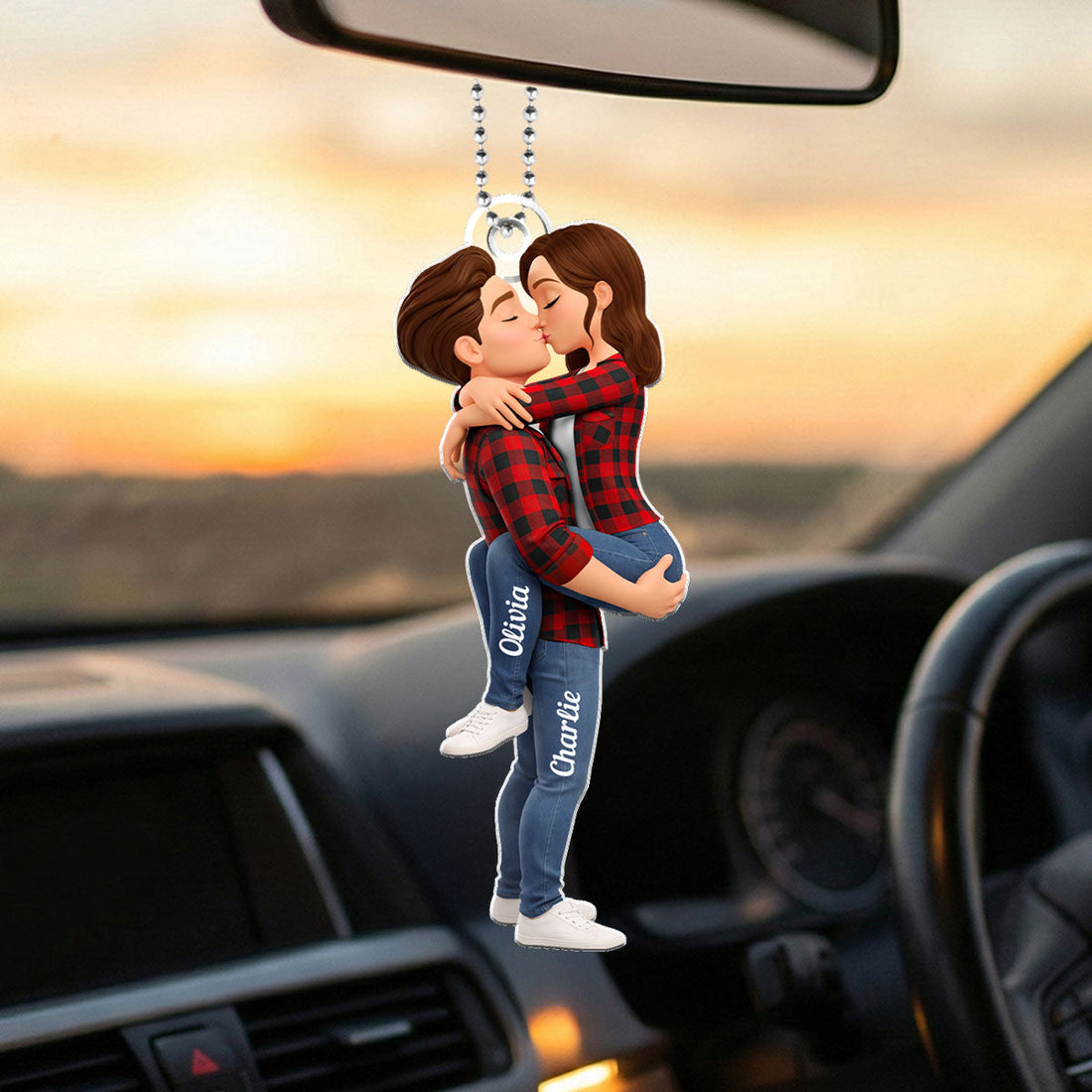 Couple Kissing - Personalized Acrylic Car Hanger - Anniversary, Valentine's Day Gift, Gift For Him, Gift For Her