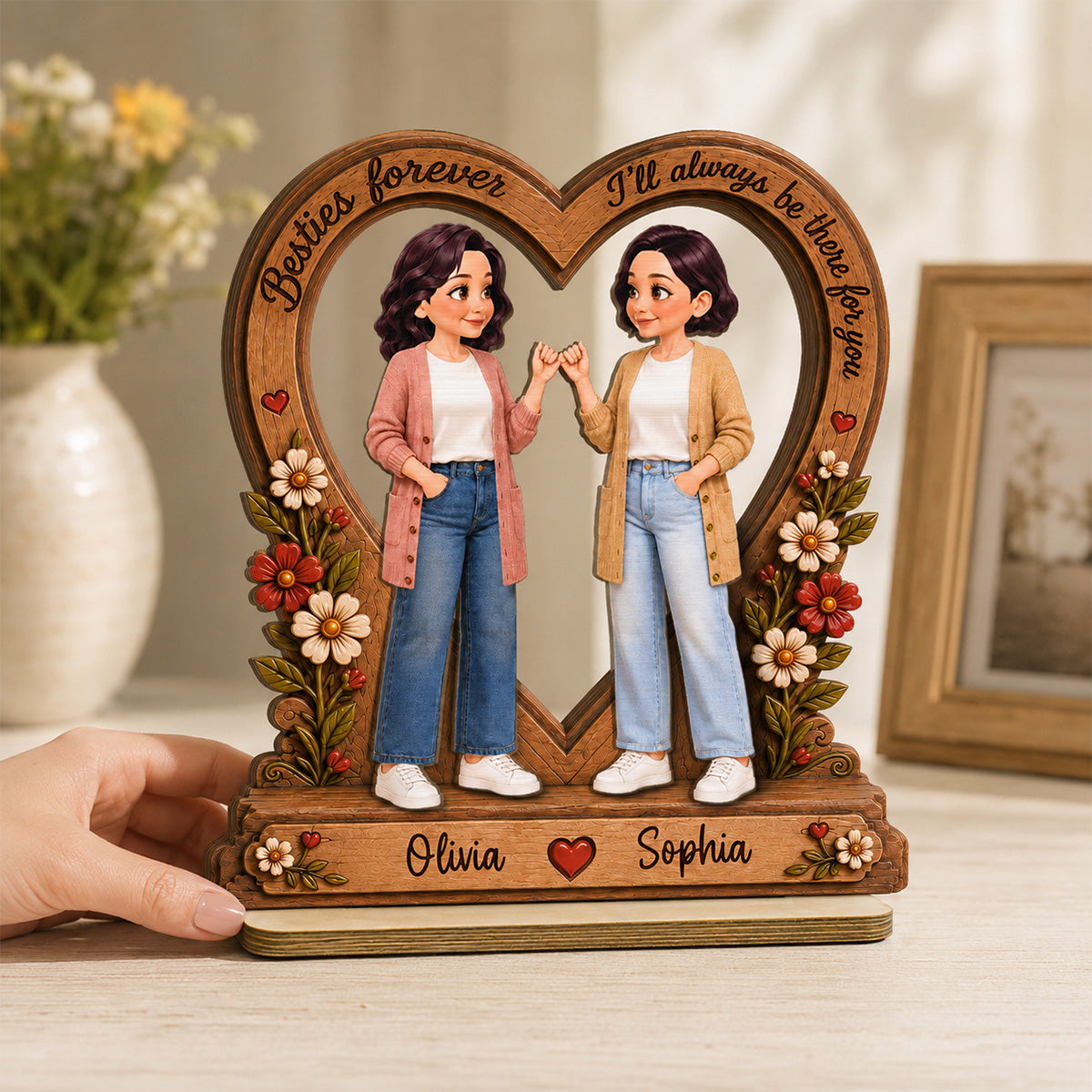 Best Friends Are The Family We Choose Pinky Promise Besties 2D Flat - Personalized 2-Layered Wooden Plaque - Birthday Gift, Friendship Gift for Best Friends