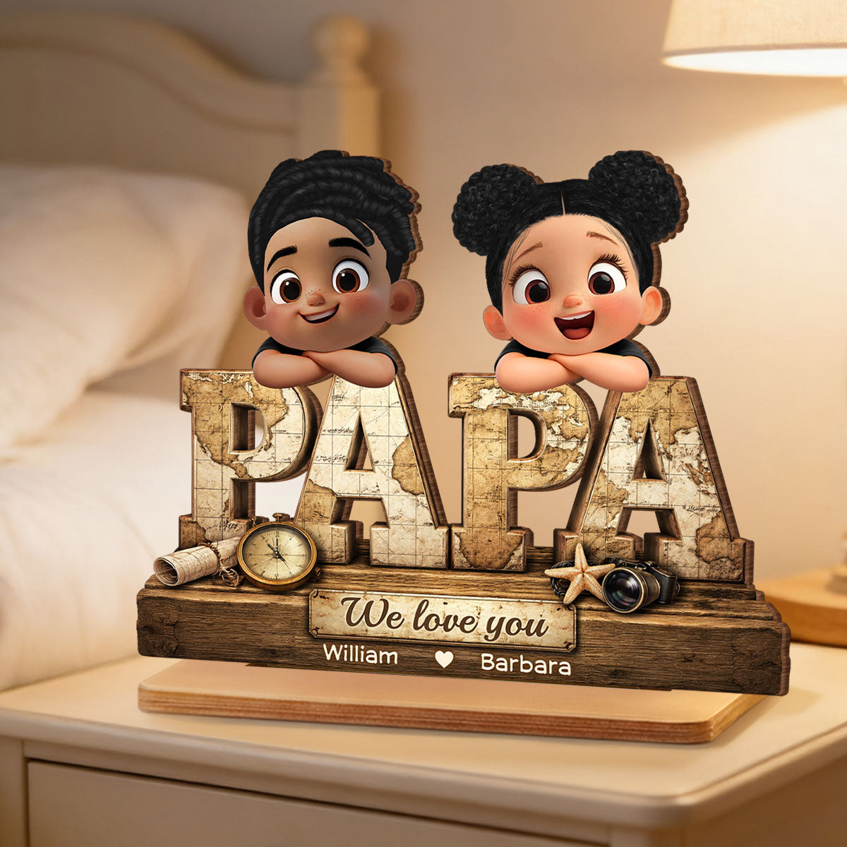 Papa We Love You - Personalized 2-Layered Wooden Plaque - Sentimental Gift for Grandpa, Dad, Husband