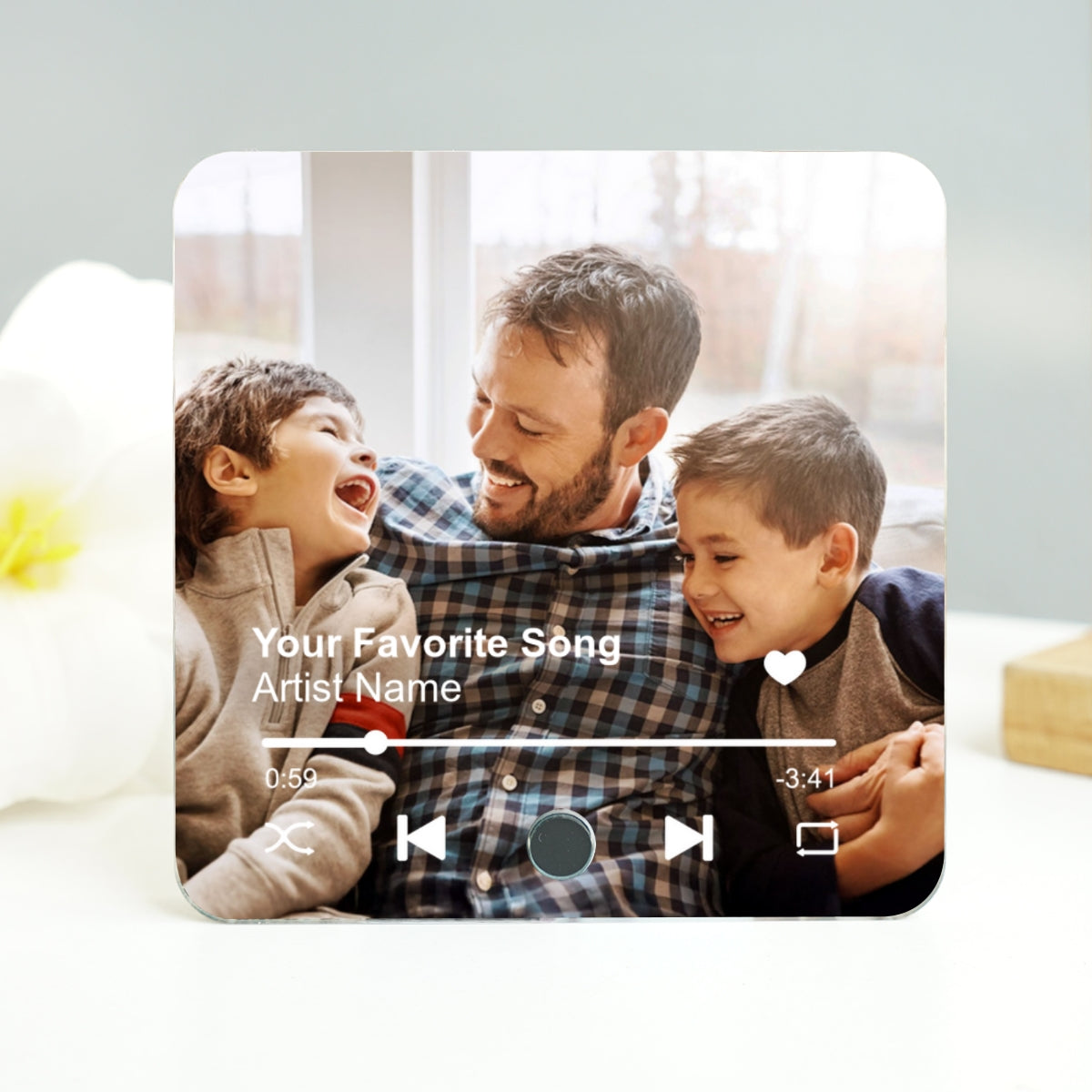 Dad And Kids Photo Custom Dad's Favorite Song Personalized Music Fridge Magnet, Play Full Song| Unique Gift For Dad