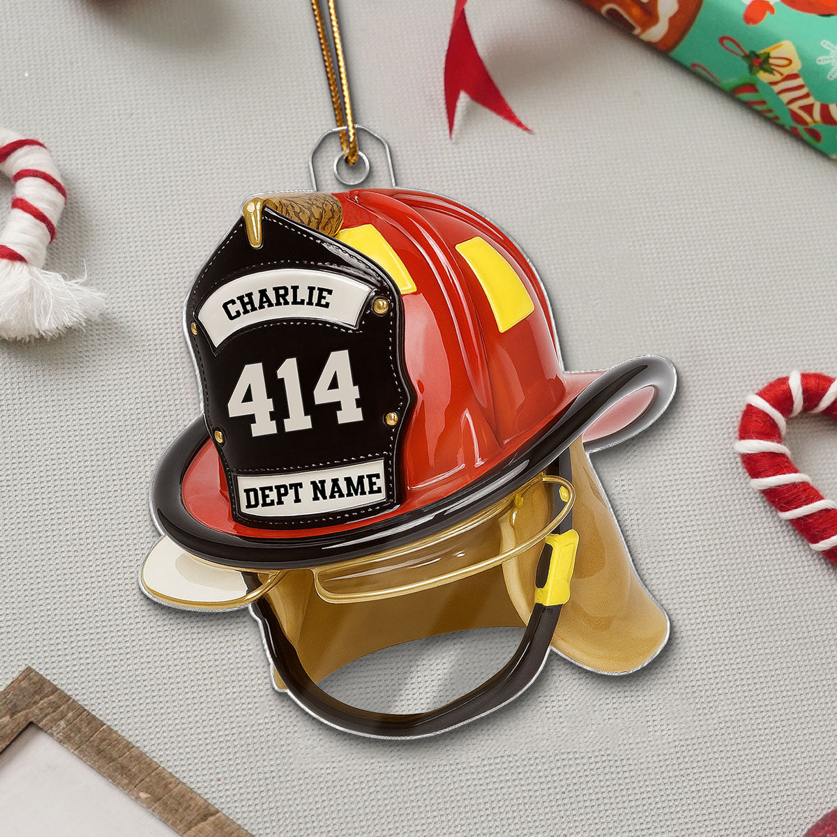 3D Effect Firefighter Helmet - Personalized Acrylic Ornament- Gift For Firefighter