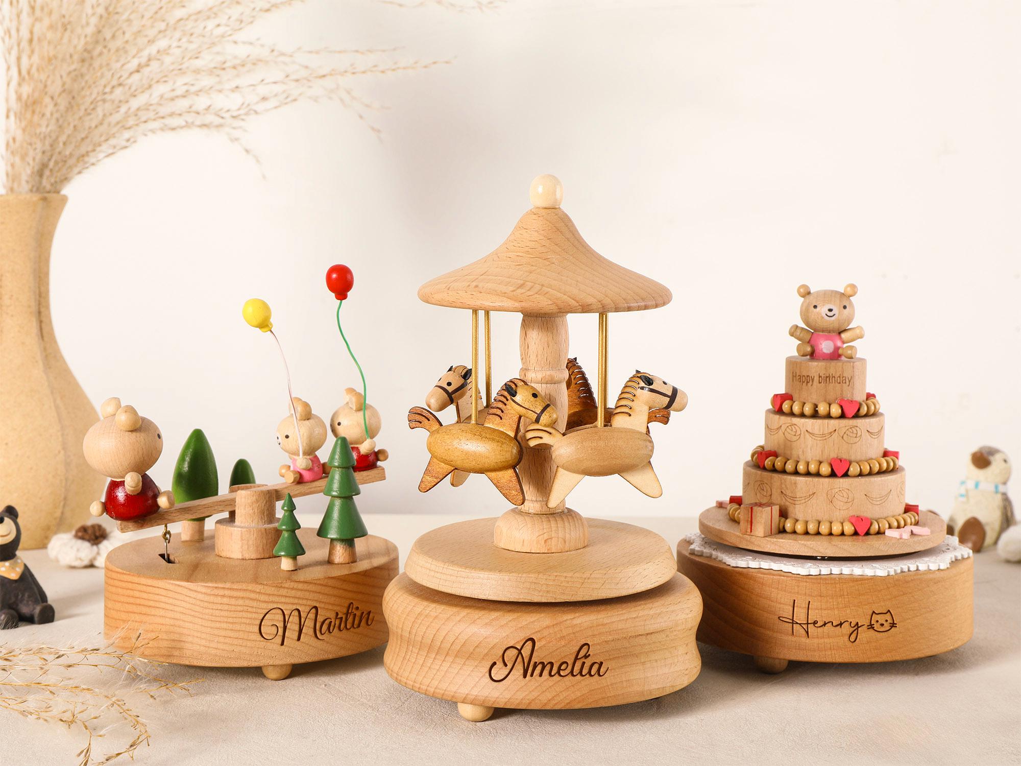 Musical Wooden Ballerina Carousel Keepsake,Engraved Name Music Box,Personalized Wooden MusicBox,Baby Shower Gift,Newborn Gift,Christmas gift