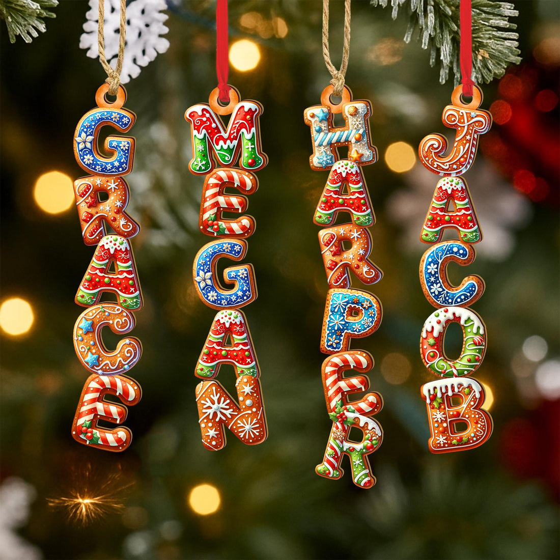 BUNDLE DISCOUNT Gingerbread Letter Ornament: Custom Kids Name Ornament, Christmas Stocking Name Tag for Family, Cousin Christmas 2025