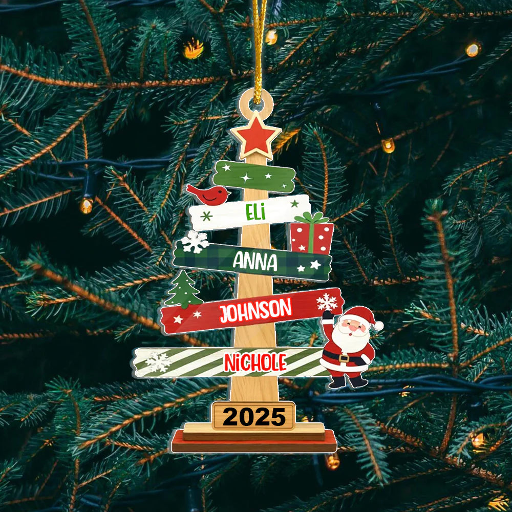 Our Family Christmas Tree Wooden Ornament - Personalized Christmas Gifts For Mom, Dad, Kids, Family