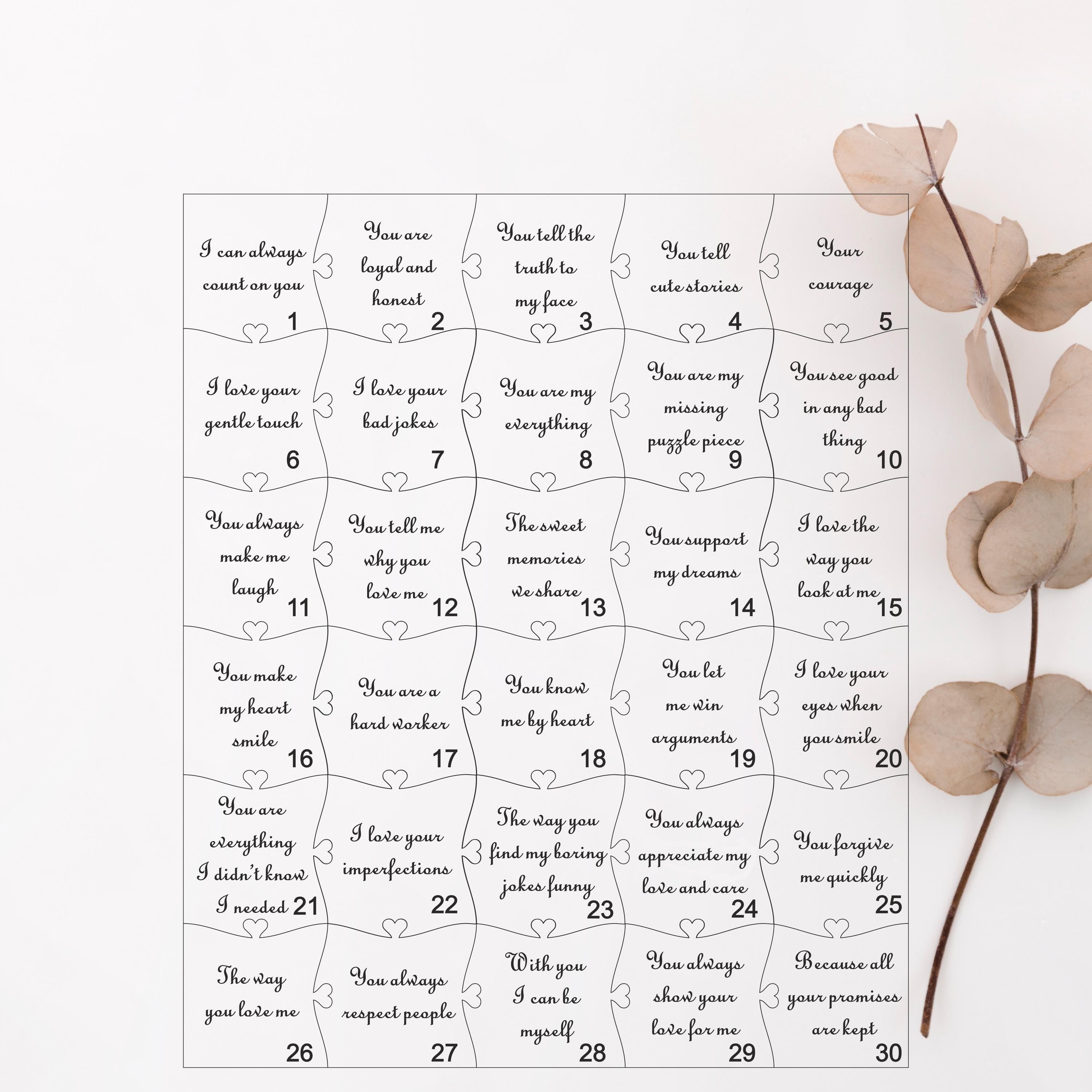 12 Reasons Why I Love You Unique Wooden Puzzle Valentine Gifts for Him Fathers Day Gift For Her Gift For Dad Wedding Gift