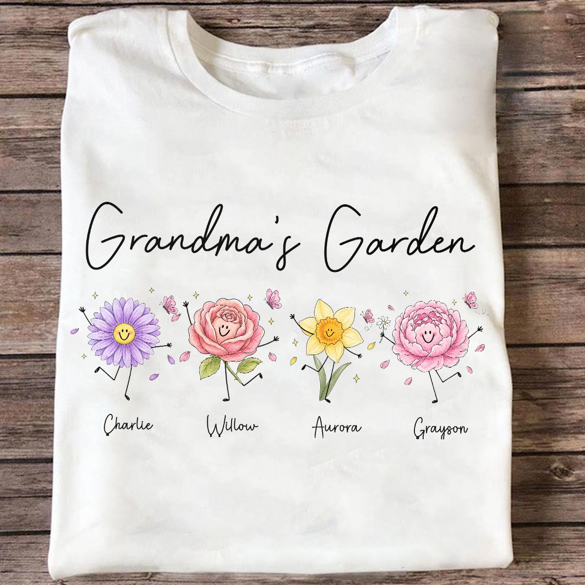Grandma's Garden Cute Doodle Birth Month Flower - Personalized Shirt - Heartfelt Gift For Grandma, Mom, Auntie