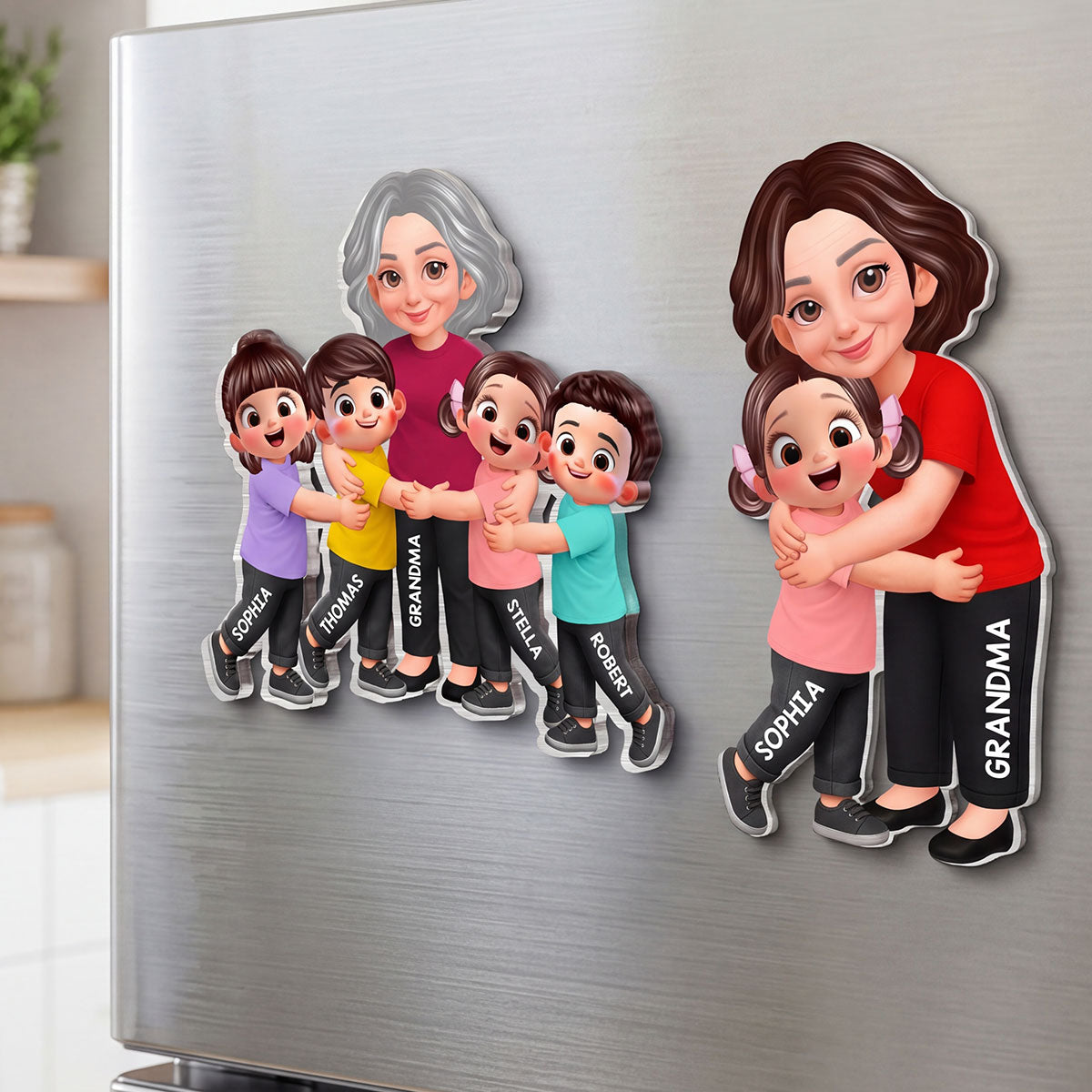 Grandma Grandkids Hugging - Personalized Acrylic Fridge Magnet - Heartfelt Gift For Grandma, Mom, Wife