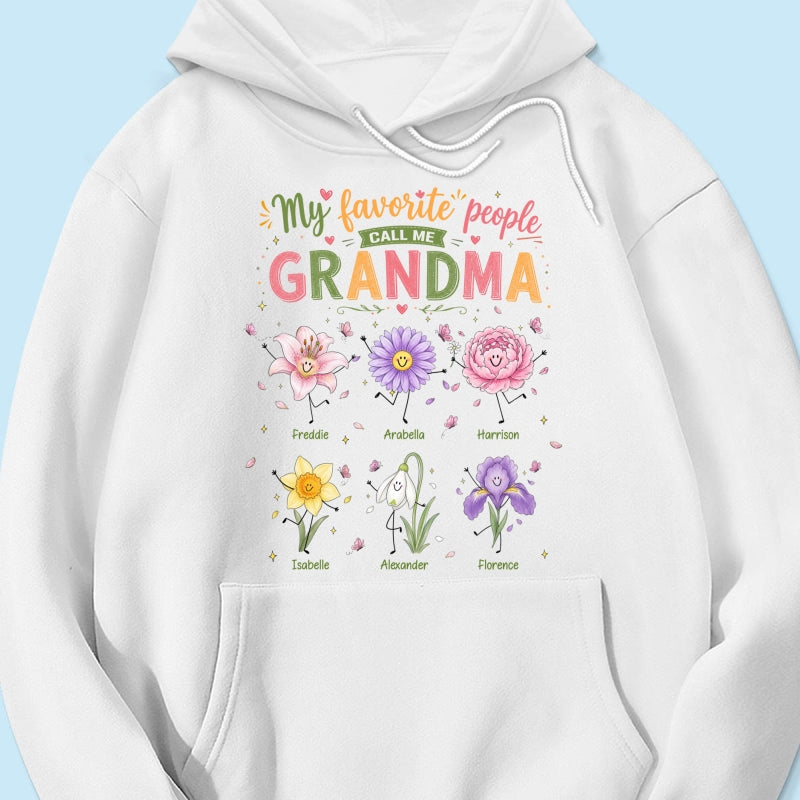 My Favorite People Call Me Grandma Cute Doodle Birth Month Flower - Personalized Shirt - Heartfelt Gift For Grandma, Mom