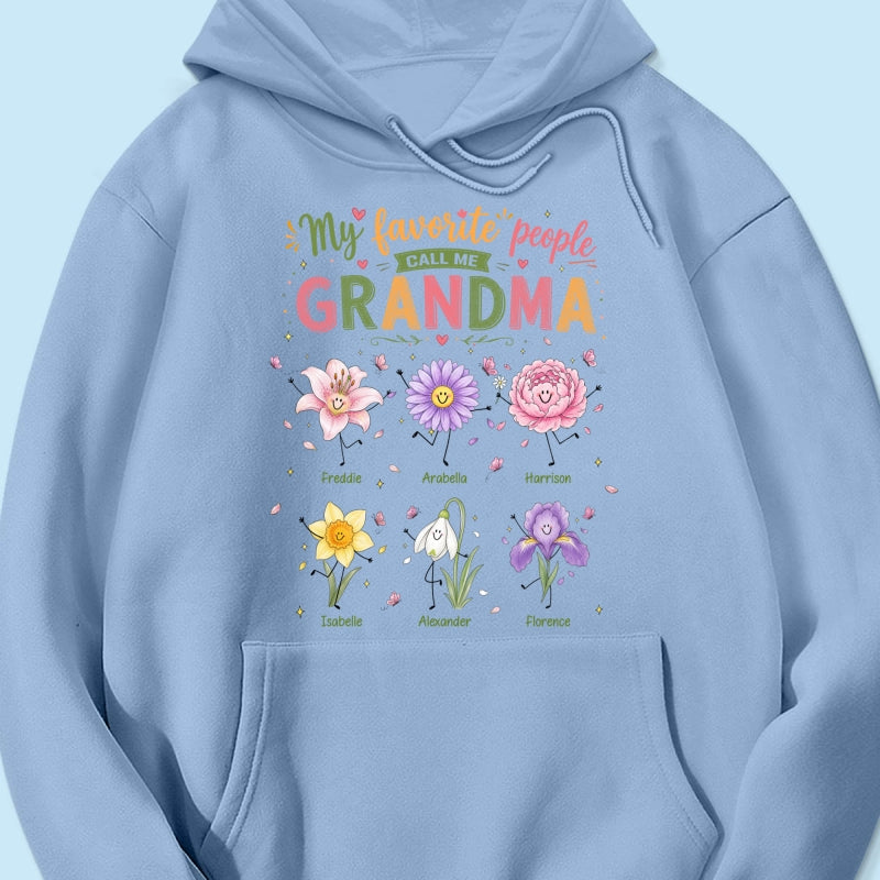 My Favorite People Call Me Grandma Cute Doodle Birth Month Flower - Personalized Shirt - Heartfelt Gift For Grandma, Mom