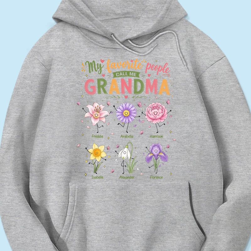 My Favorite People Call Me Grandma Cute Doodle Birth Month Flower - Personalized Shirt - Heartfelt Gift For Grandma, Mom