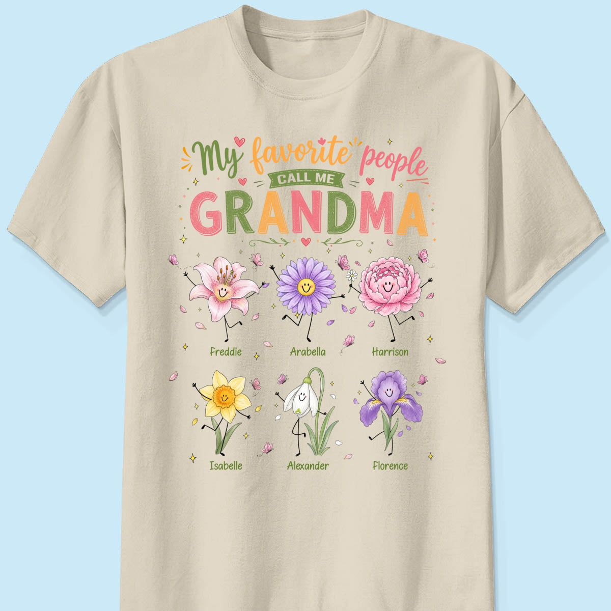 My Favorite People Call Me Grandma Cute Doodle Birth Month Flower - Personalized Shirt - Heartfelt Gift For Grandma, Mom